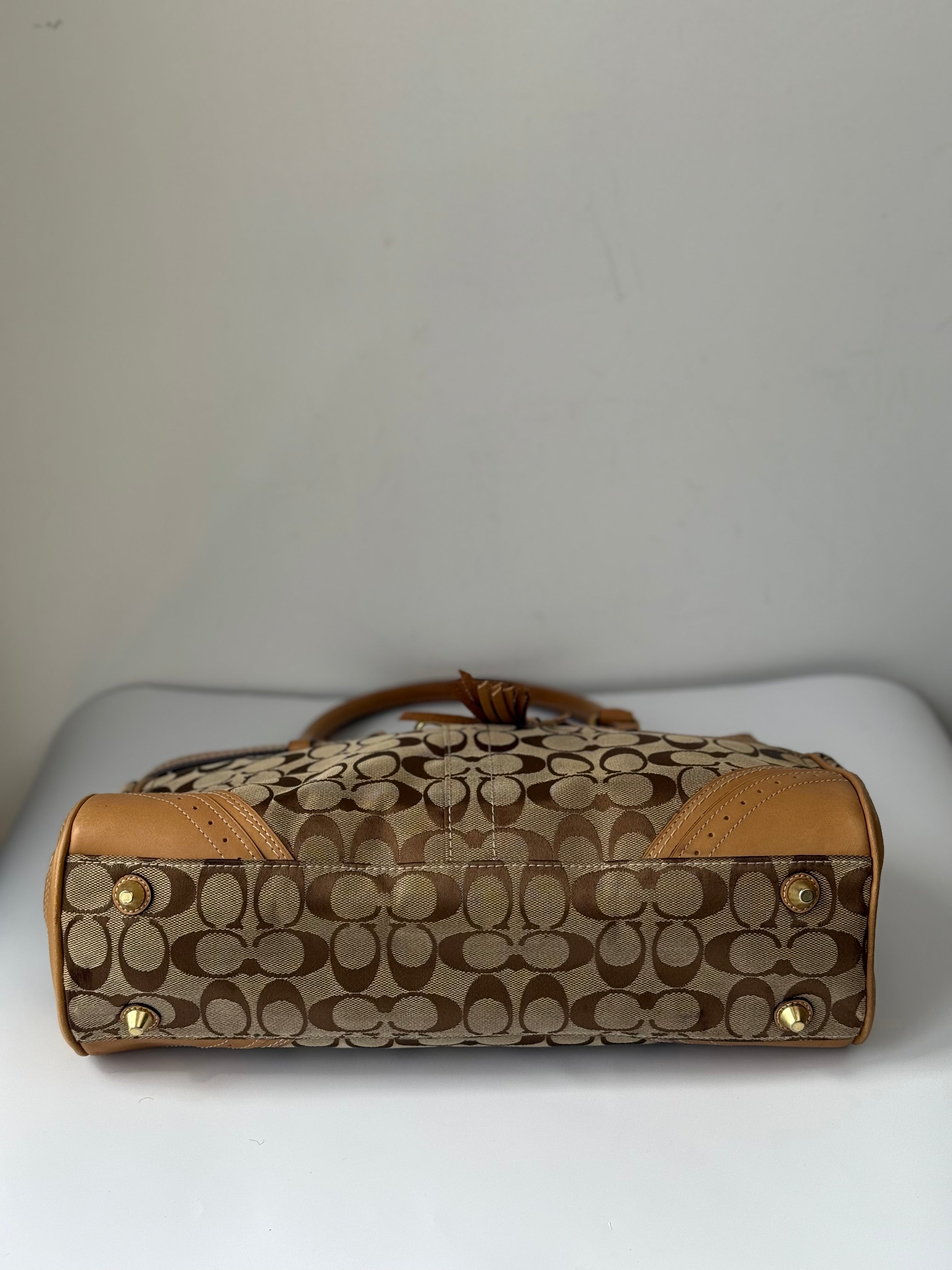 Vintage Coach Hampton Signature Tote Bag Brown & Beige Coach Canvas HandBag 00s Y2K
