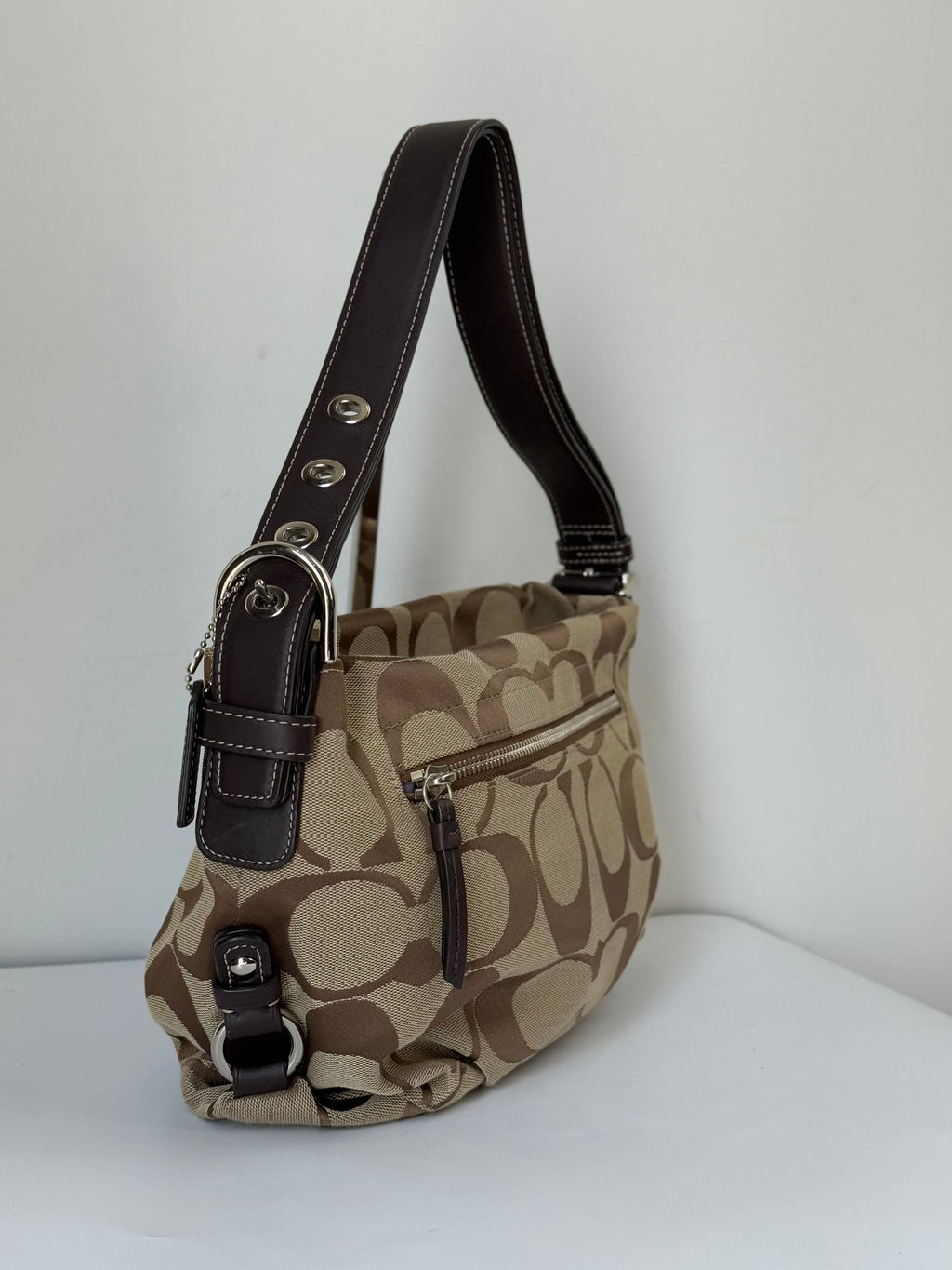 Vintage Coach Signature Duffle Bag Khaki Mahogany Signature Shoulder Bag 00s Y2K