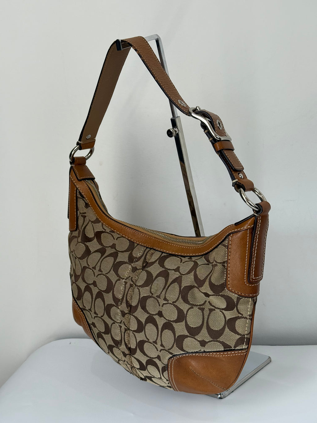 Vintage Coach Hampton Hobo Bag Brown and Tan Coach Signature Shoulder Bag 00s Y2K