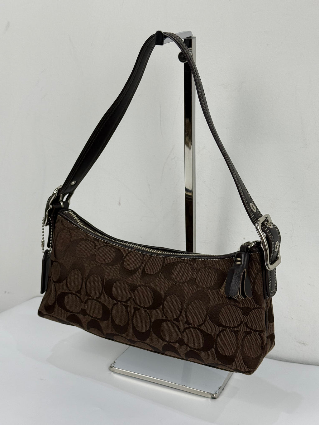Vintage Coach Baguette East West Bag Brown Signature Canvas Shoulder Bag Y2K