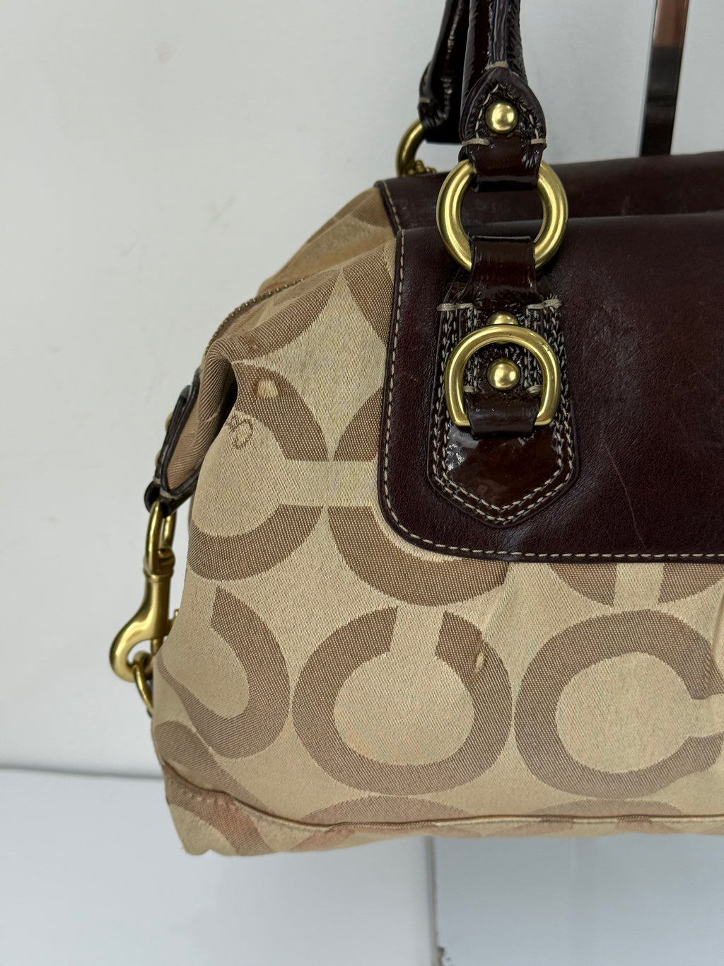 Vintage Beige Coach Optic Signature Madison Sabrina Satchel Bag 00s Coach Y2K Handbag