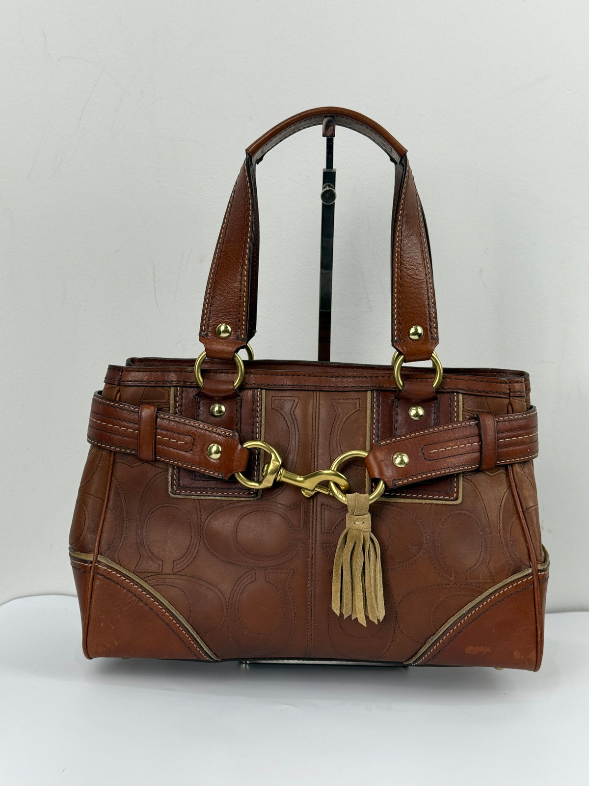 Vintage Coach Brown Horsebit Clip Hampton Bag Coach Embossed Leather Handbag 00s Y2K