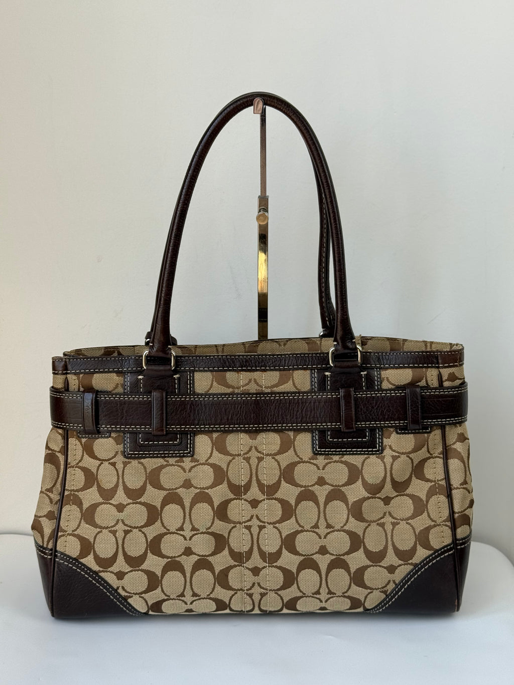 Vintage Coach Hampton Tote Bag Brown & Beige Signature Shoulder Bag 00s Y2K Handbag