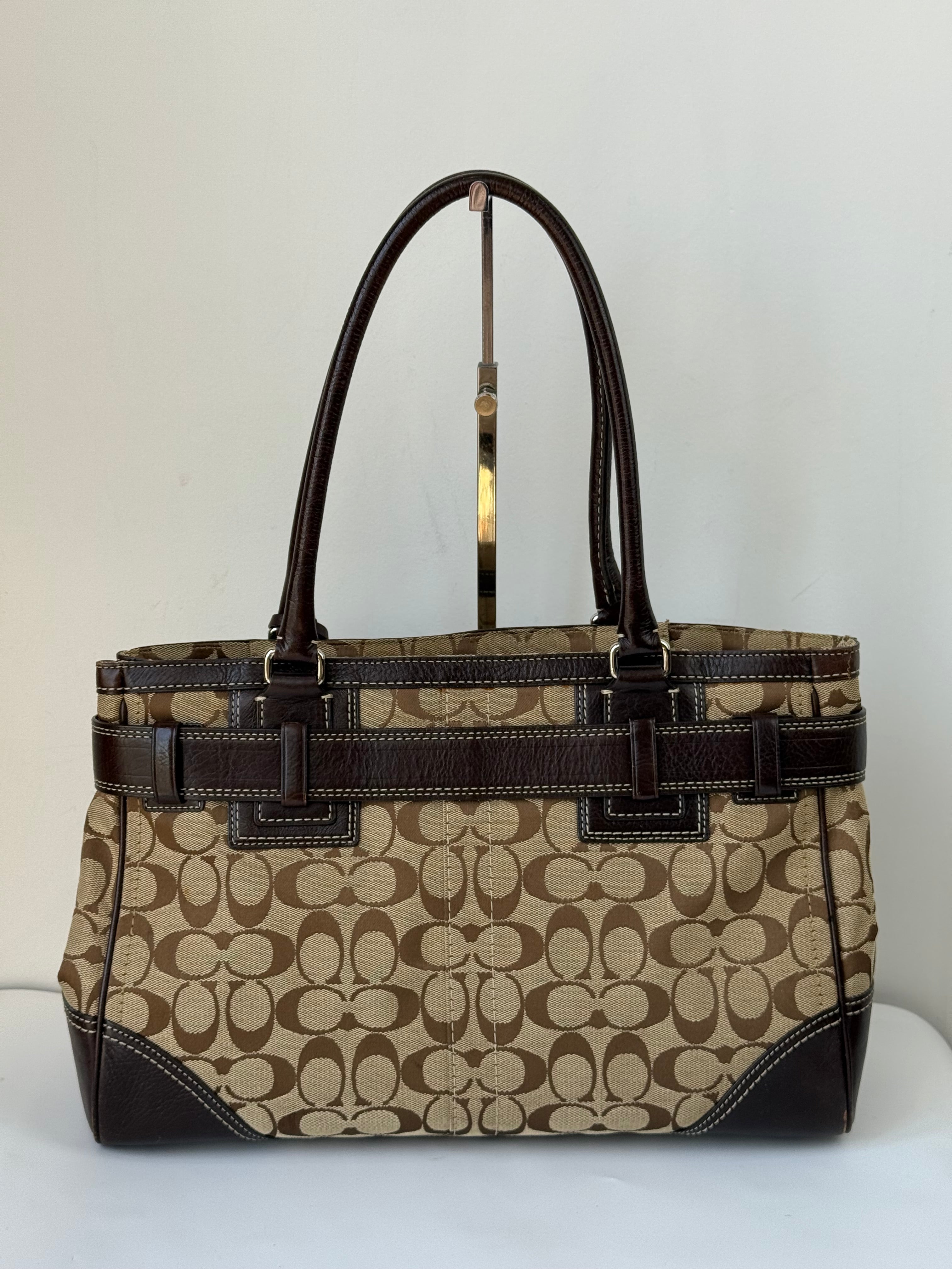 Vintage Coach Hampton Tote Bag Brown & Beige Signature Shoulder Bag 00s Y2K Handbag