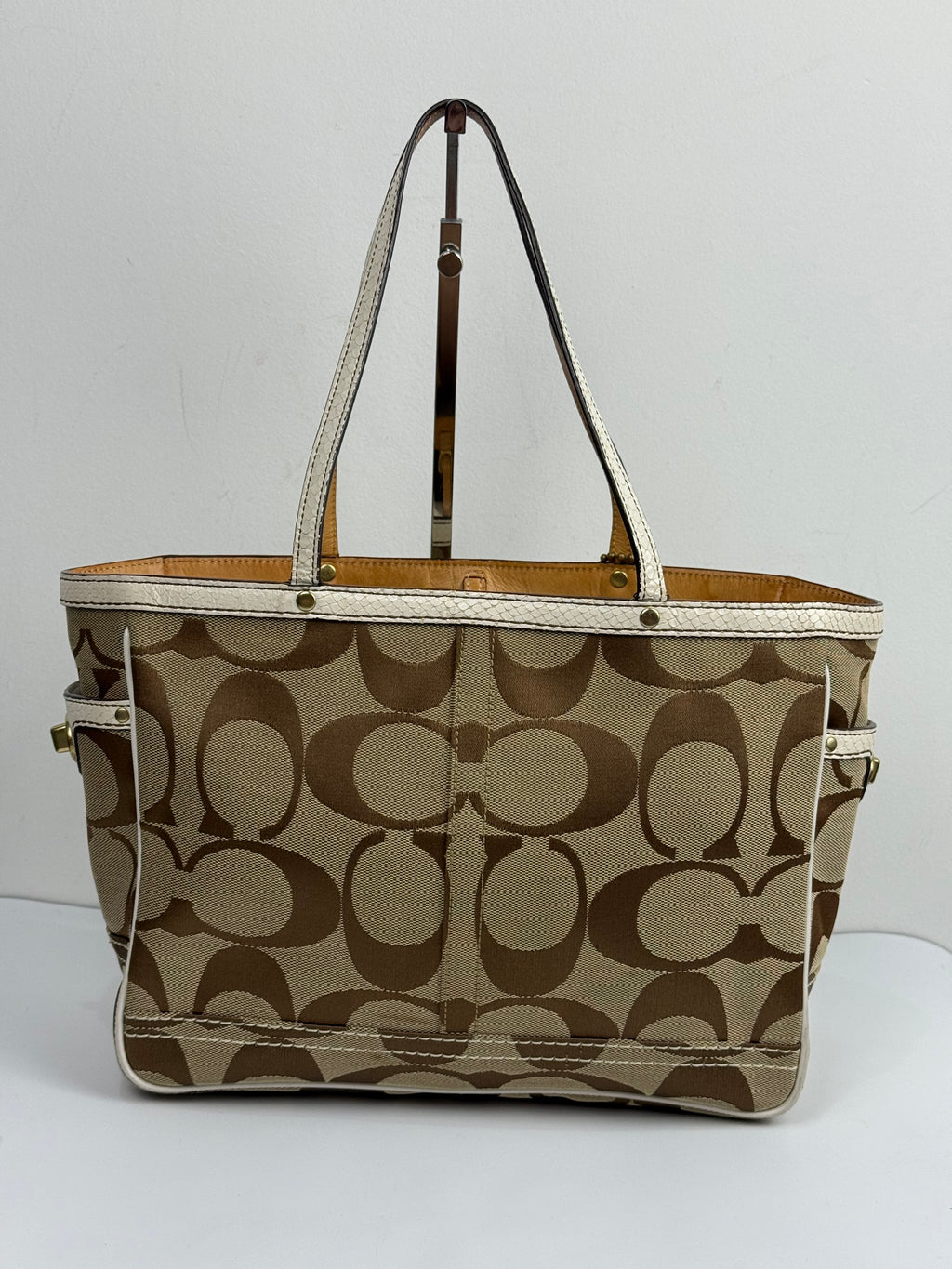 Vintage Coach Signature Tote Bag Coach Brown & Beige Handbag 00s Y2K