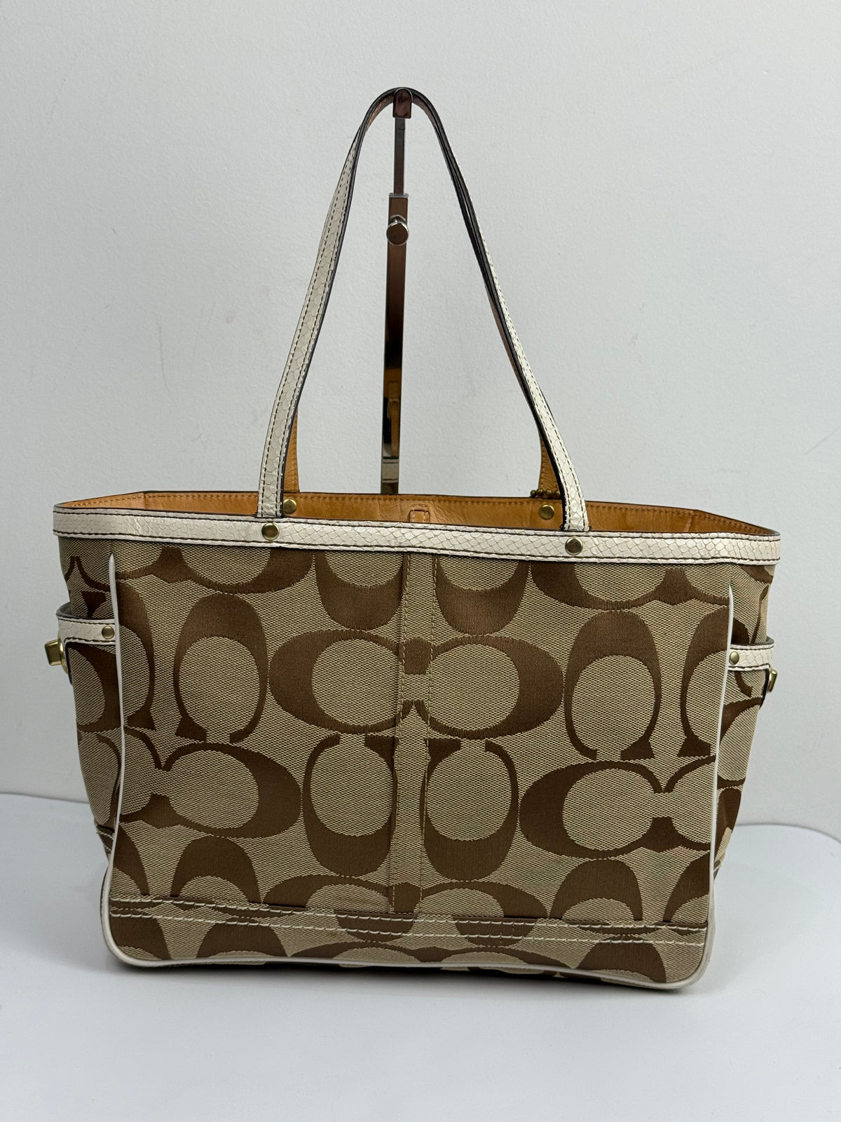Vintage Coach Signature Tote Bag Coach Brown & Beige Handbag 00s Y2K