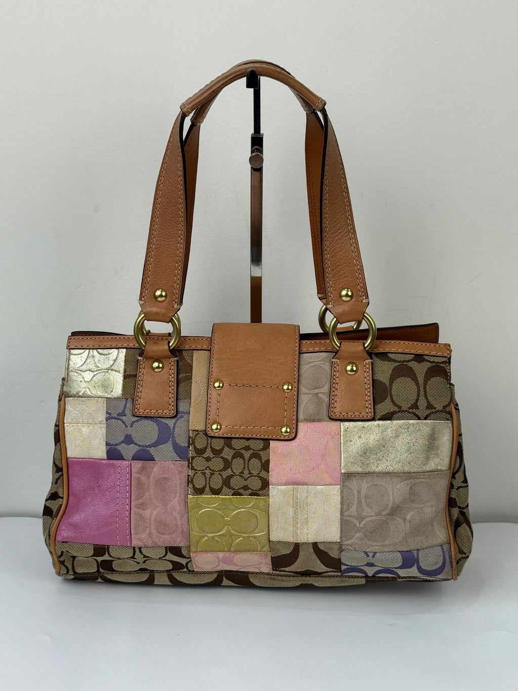 Vintage Coach Multicolour Patchwork Tote Bag Coach TurnLock Handbag 00s Y2K