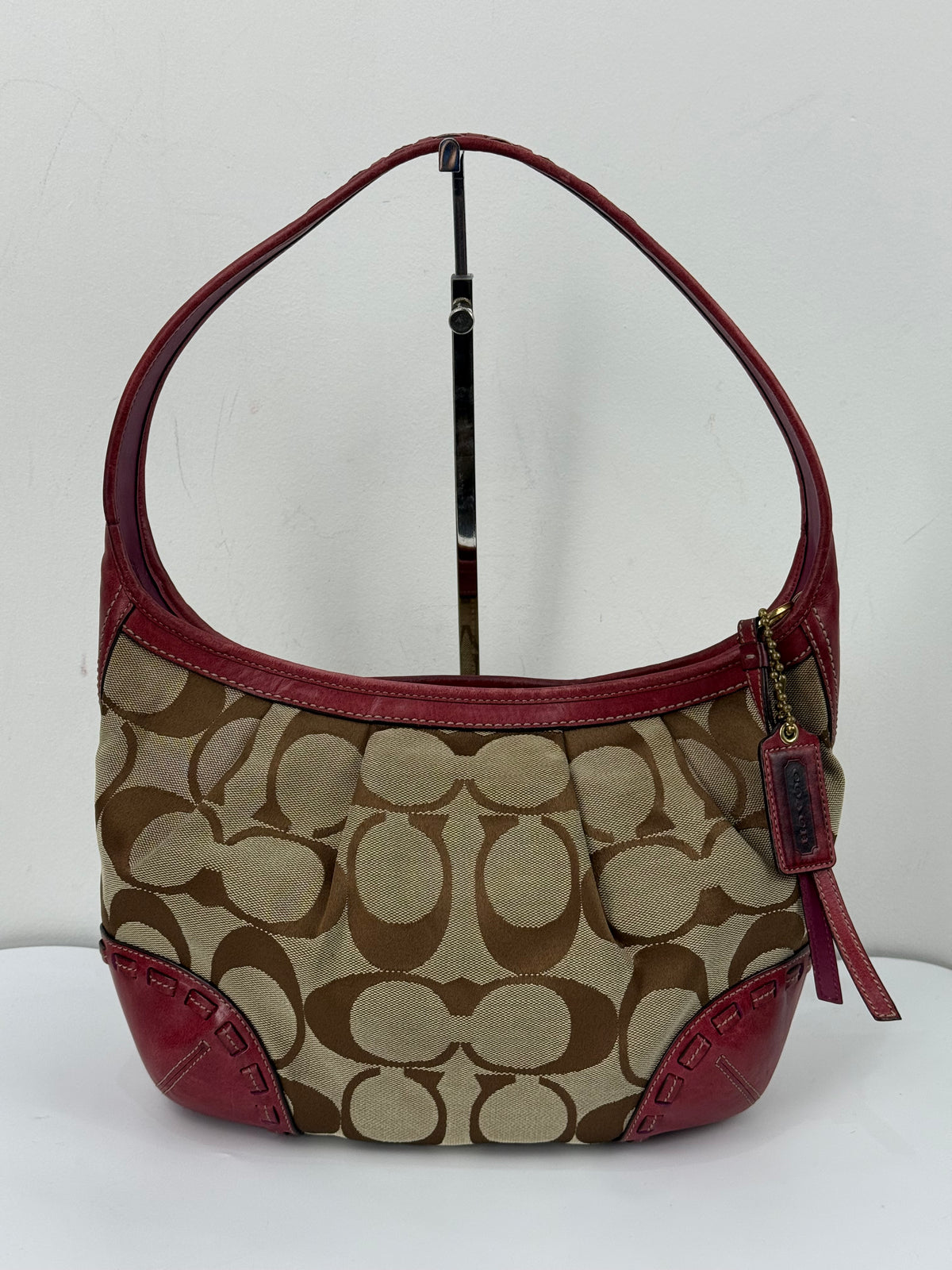 Vintage Coach Ergo Pleated Hobo Bag Coach Signature Bag With Magenta Pink Leather 00s Y2K