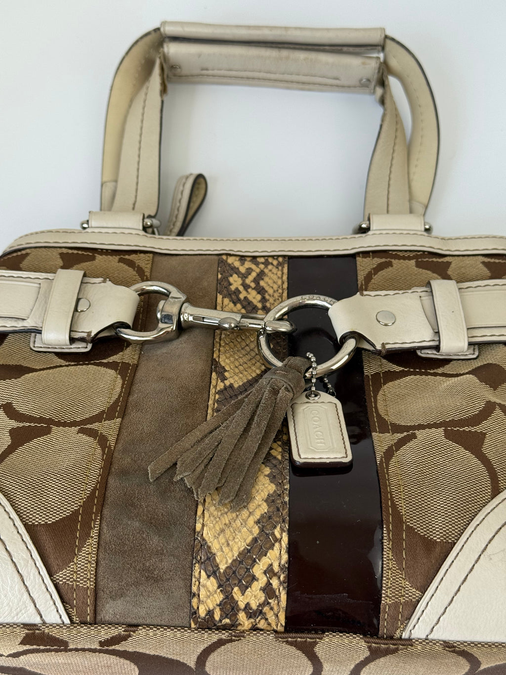 Vintage Coach Hampton Patchwork Tote Bag Brown Signature Handbag 00s Y2K
