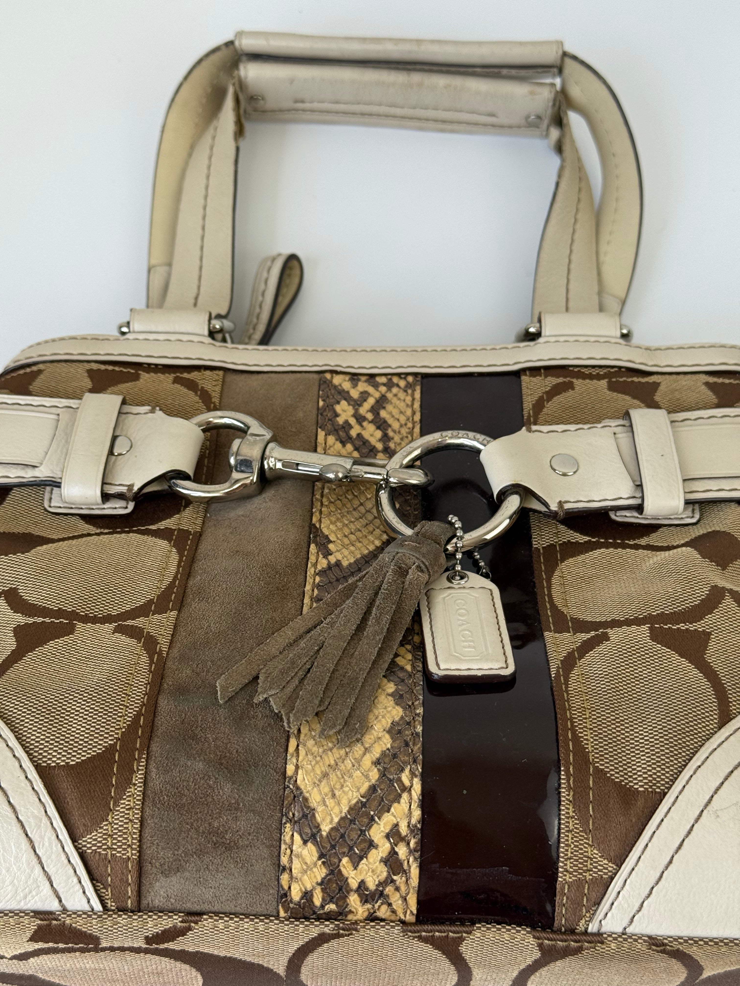 Vintage Coach Hampton Patchwork Tote Bag Brown Signature Handbag 00s Y2K