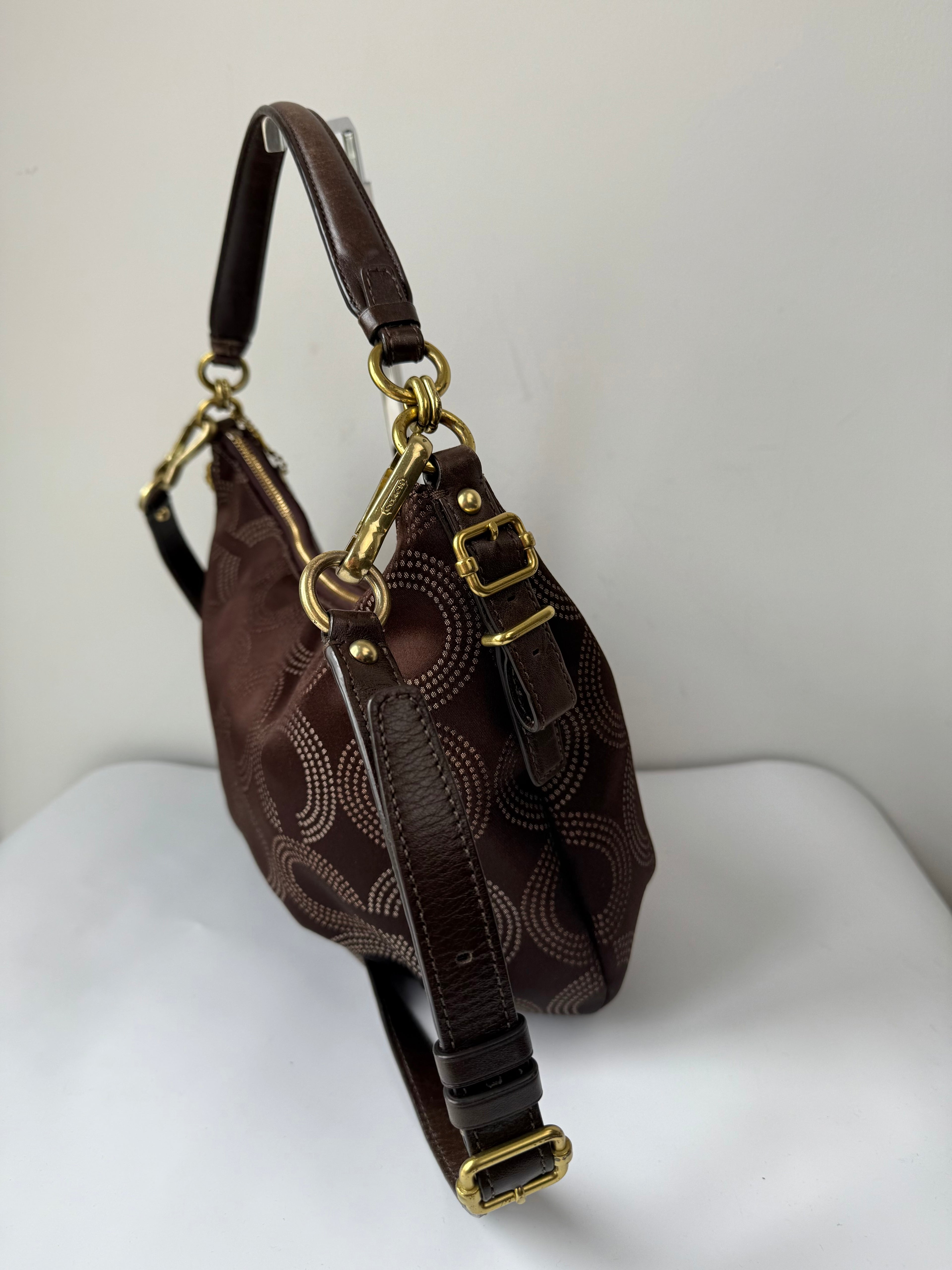 Vintage Coach Maddison Dotted Op-Art Convertible Hobo Bag Brown Signature Bag