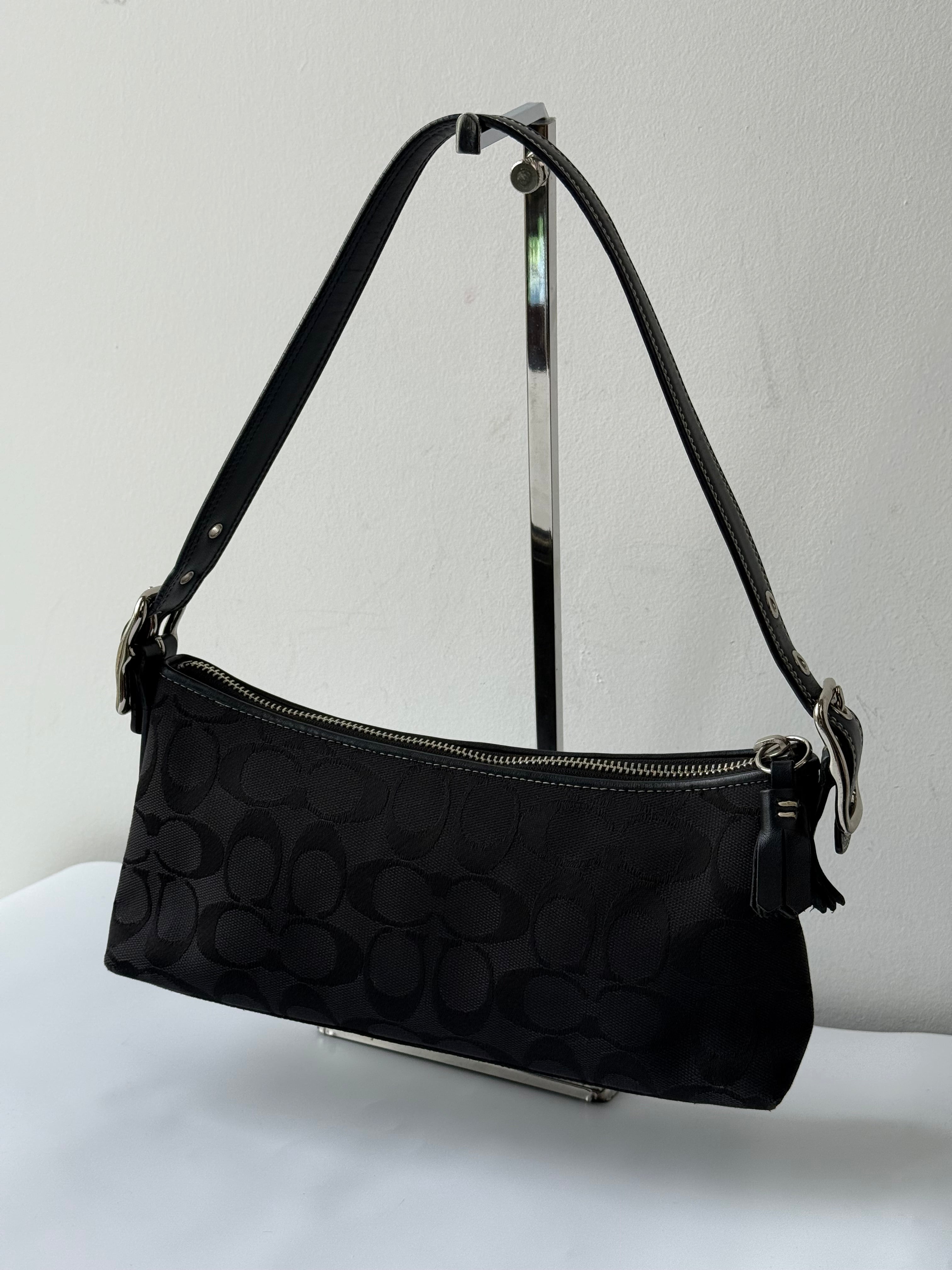 Vintage Coach Baguette East West Bag Black Signature Canvas Shoulder Bag Y2K