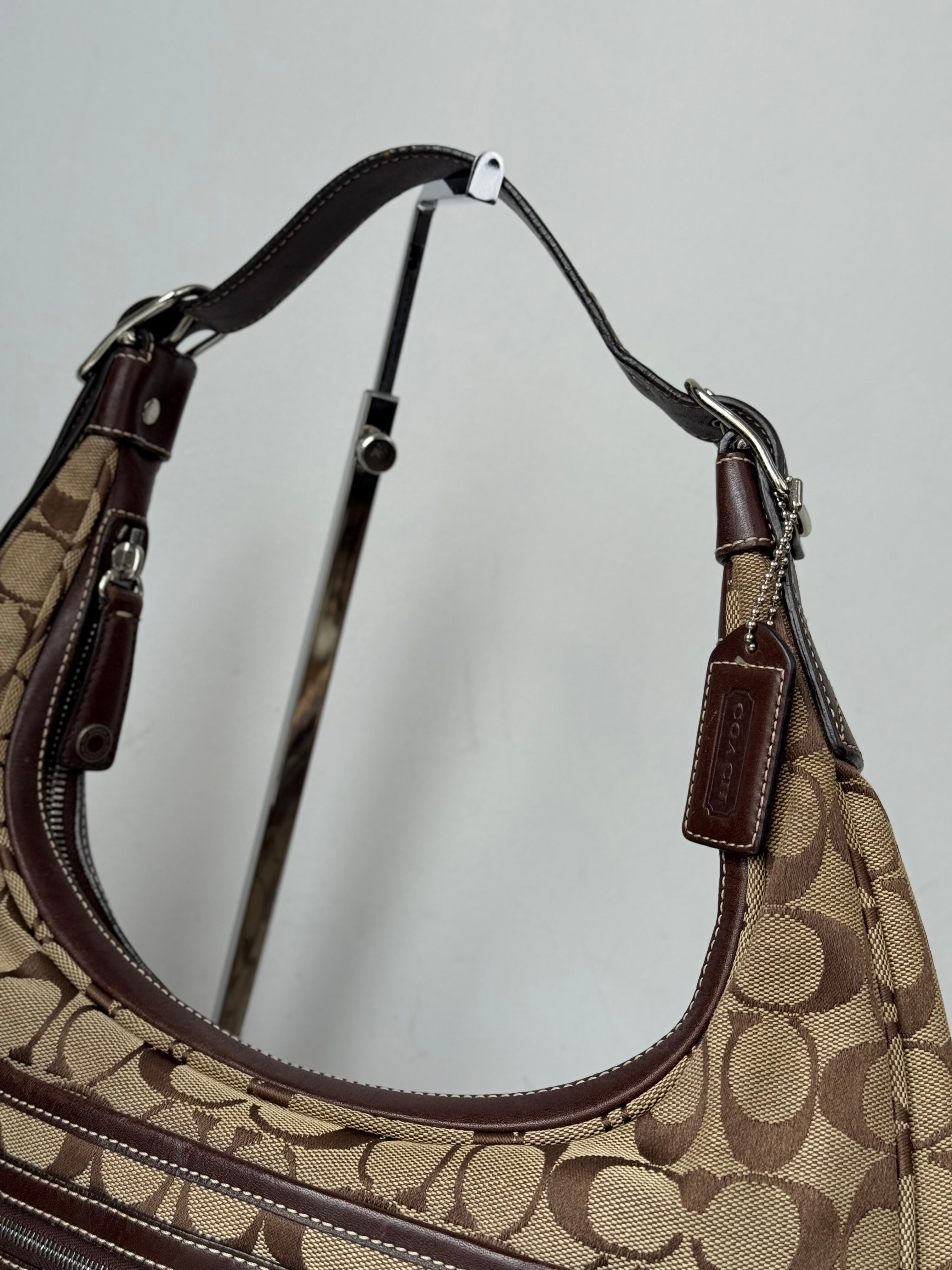Vintage Coach Soho Hobo Bag Brown & Beige Signature Coach Canvas Shoulder Bag 00s Y2K