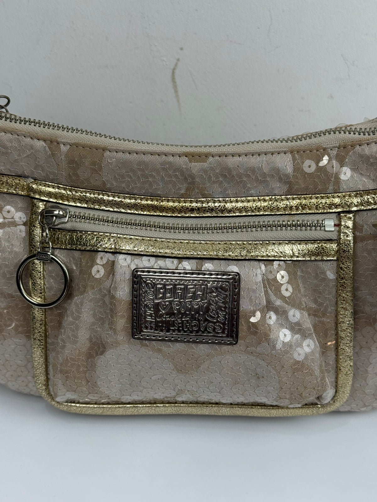 Vintage Coach Sequin Poppy Shoulder Bag Beige/Gold Handbag 00s Y2K