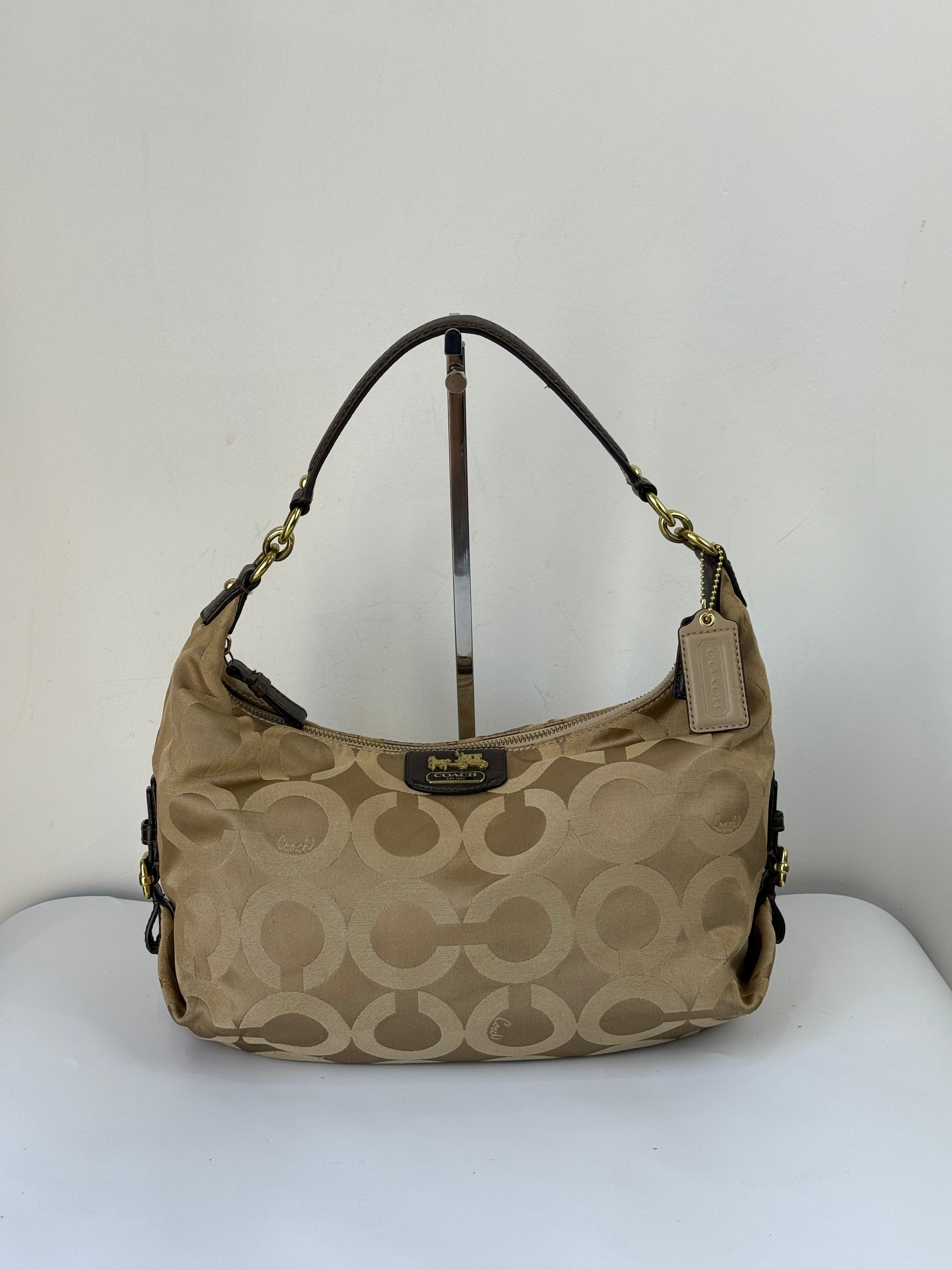 Vintage Coach Signature Madison Maggie Hobo 2 Way Bag Brown & Beige Shoulder Bag 00s Y2K