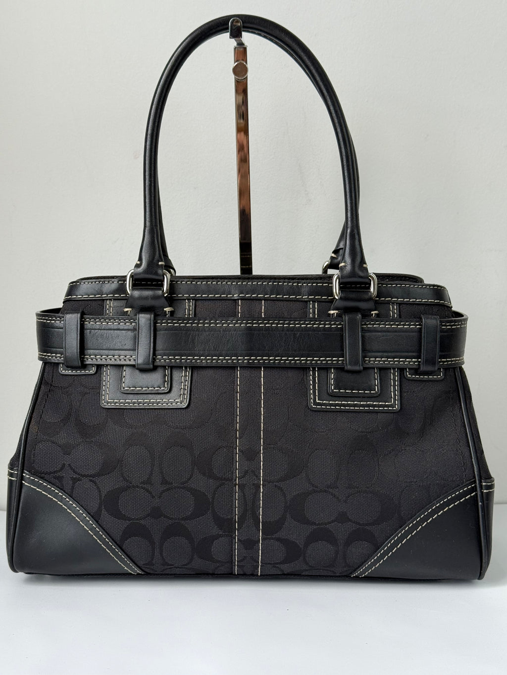 Vintage Coach Hampton Signature Tote Bag Black Coach Canvas HandBag 00s Y2K