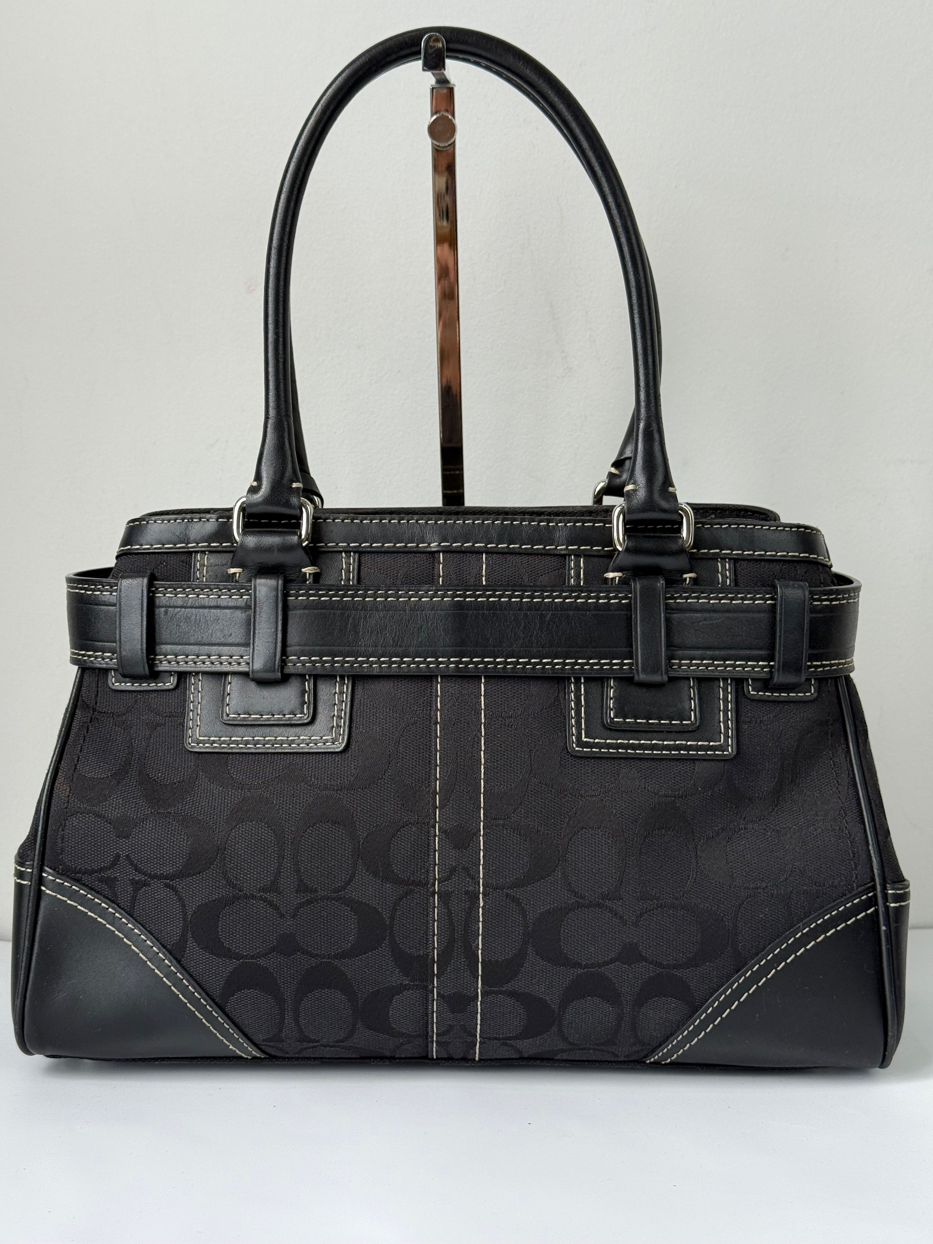 Vintage Coach Hampton Signature Tote Bag Black Coach Canvas HandBag 00s Y2K