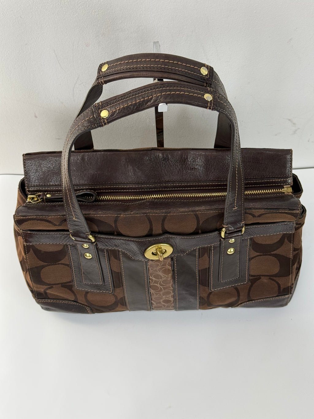 Vintage Coach Brown Hampton Satchel Bag Chestnut Leather Turnlock Tote HandBag 00s Y2K
