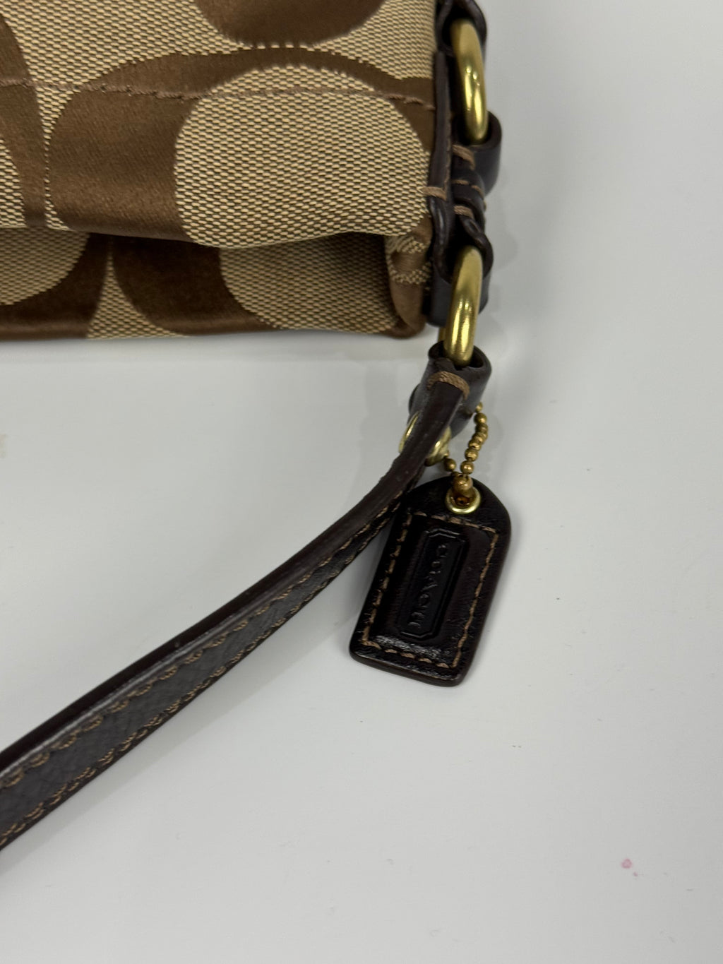 Vintage Coach Mini Carly Shoulder Bag Brown & Beige Signature Hobo Handbag 00s Y2K