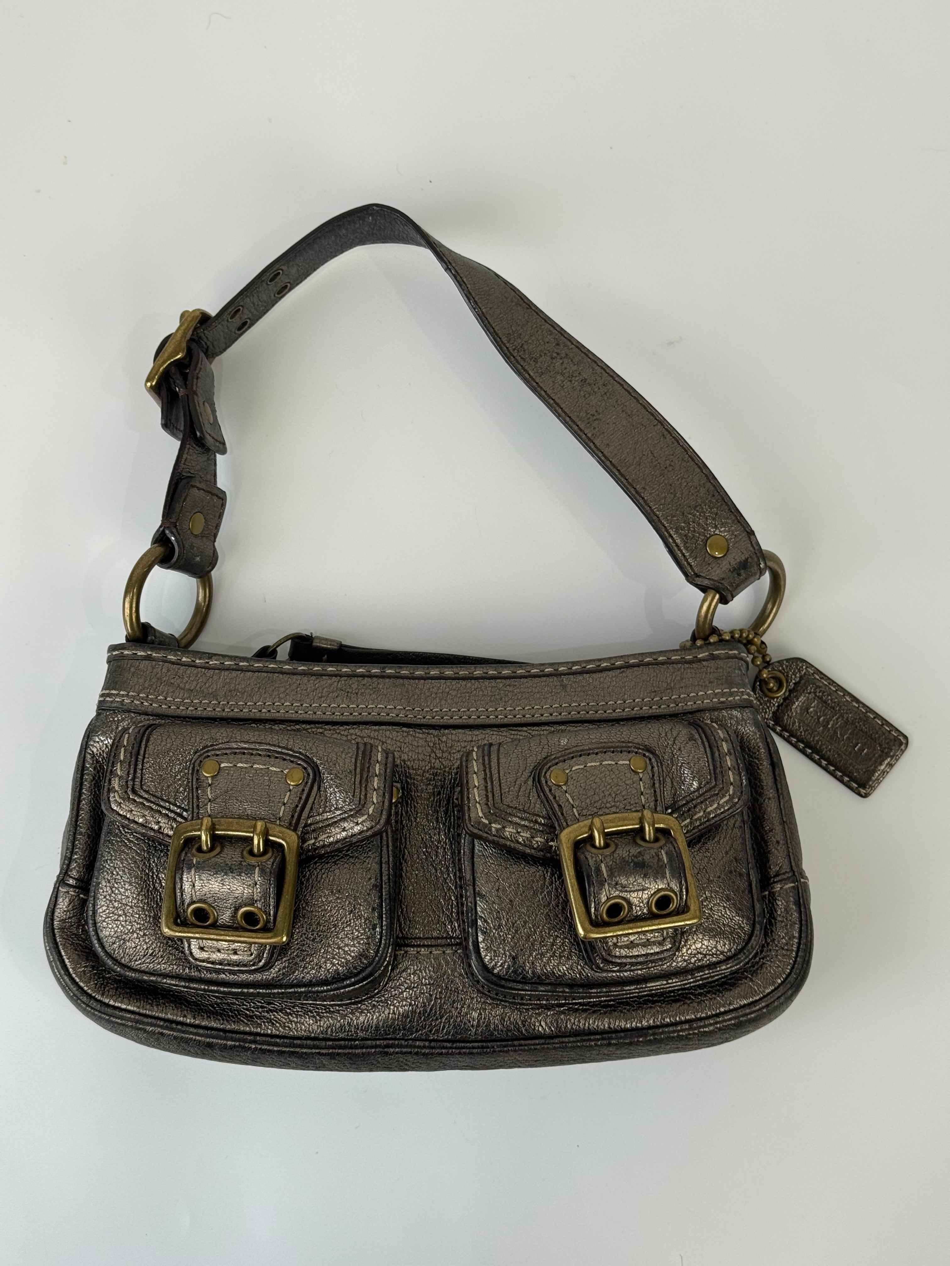 Rare Vintage Coach Mandy 65th Anniversary Legacy Bag Sliver Metallic Leather Shoulder Bag 00s Y2K