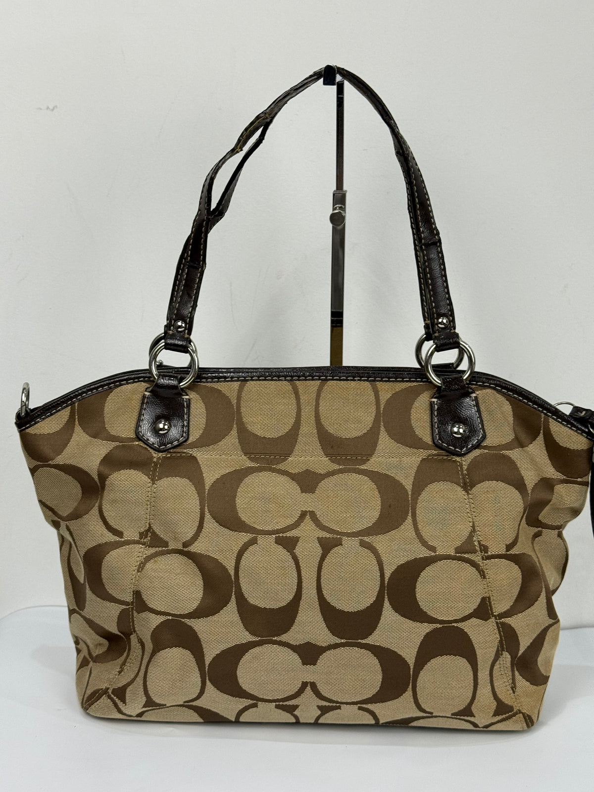 Vintage Coach Signature Stripe Pocket Satchel Bag Brown/Beige Tote Bag Y2K