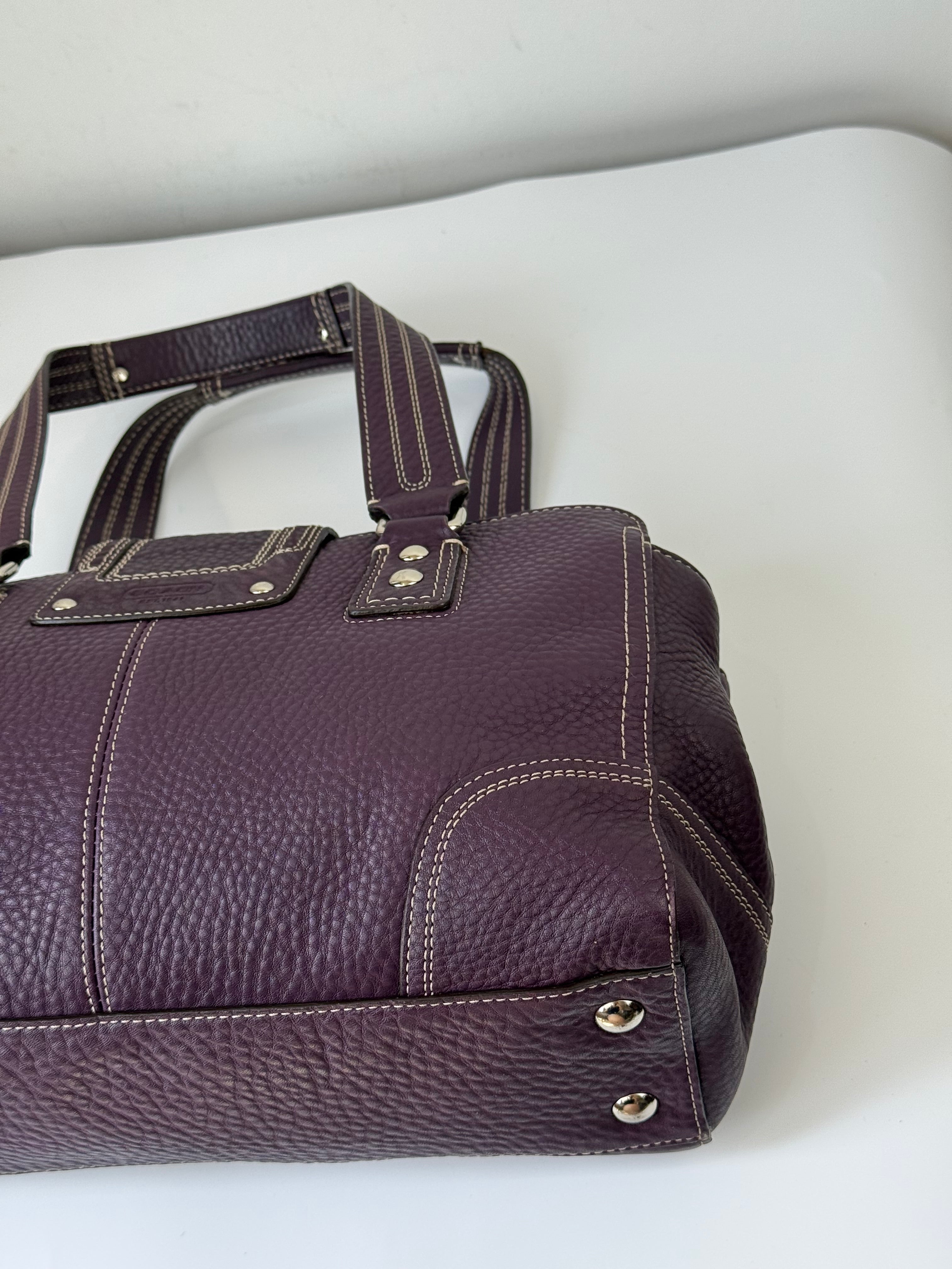 Vintage Coach Hampton Satchel Bag Purple Pebble Leather Shoulder Bag 00s Y2K