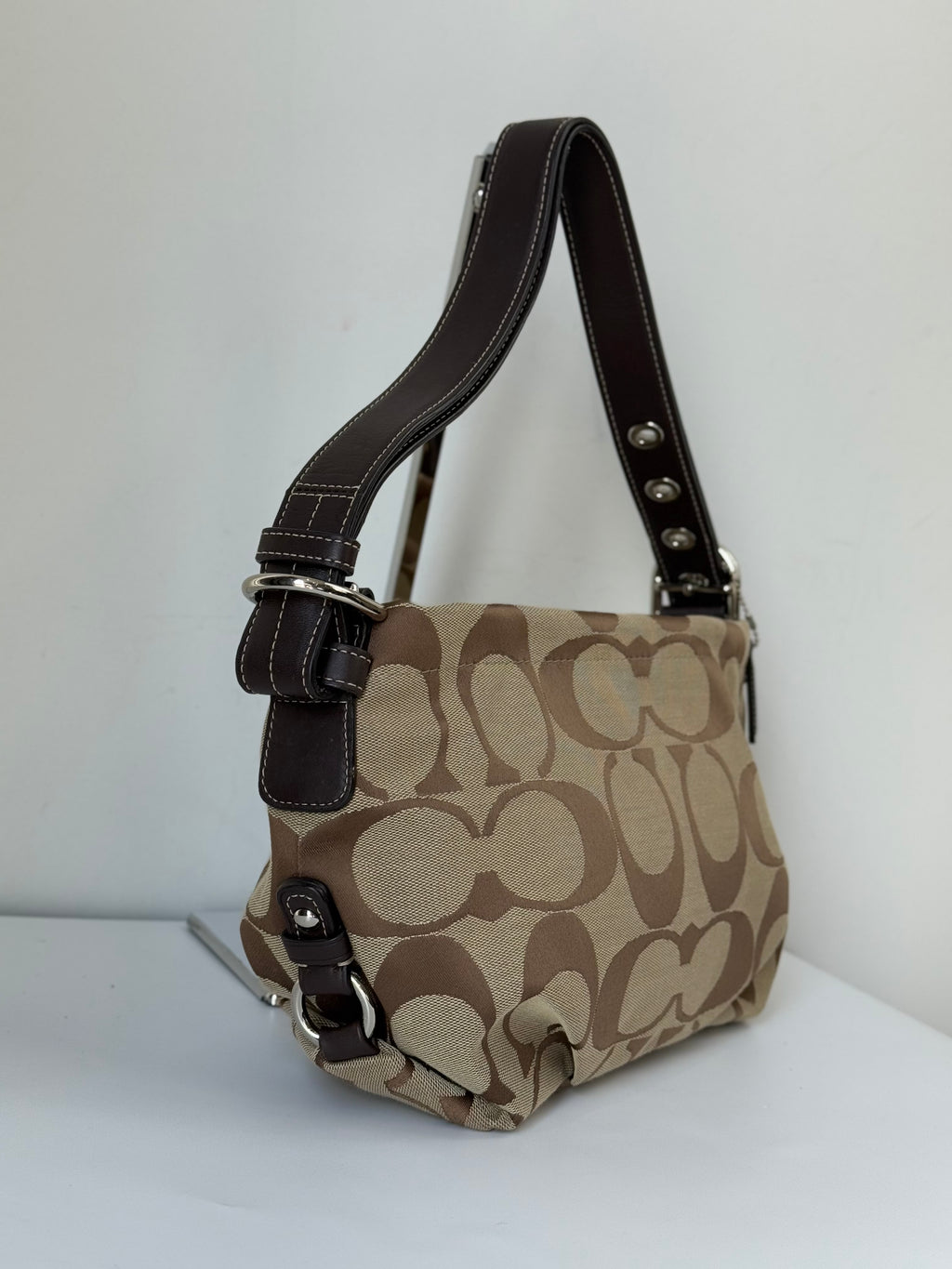 Vintage Coach Signature Duffle Bag Khaki Mahogany Signature Shoulder Bag 00s Y2K