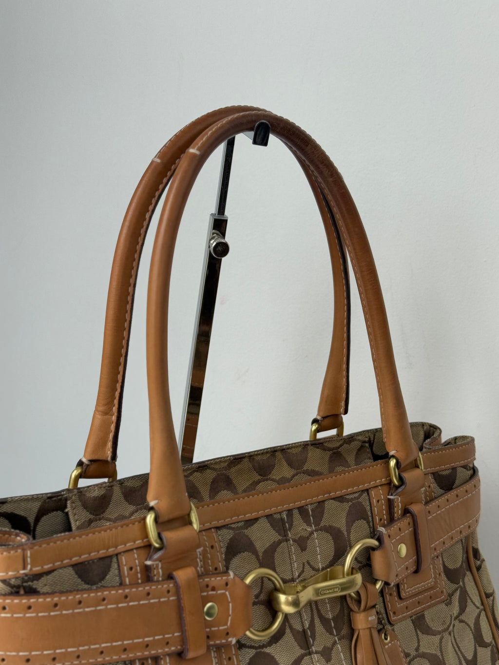 Vintage Coach Hampton Signature Tote Bag Brown & Beige Coach Canvas HandBag 00s Y2K