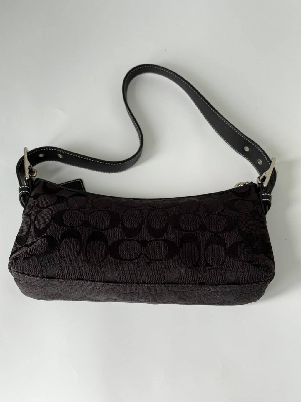 Vintage Coach Baguette East West Bag Black Signature Canvas Shoulder Bag Y2K