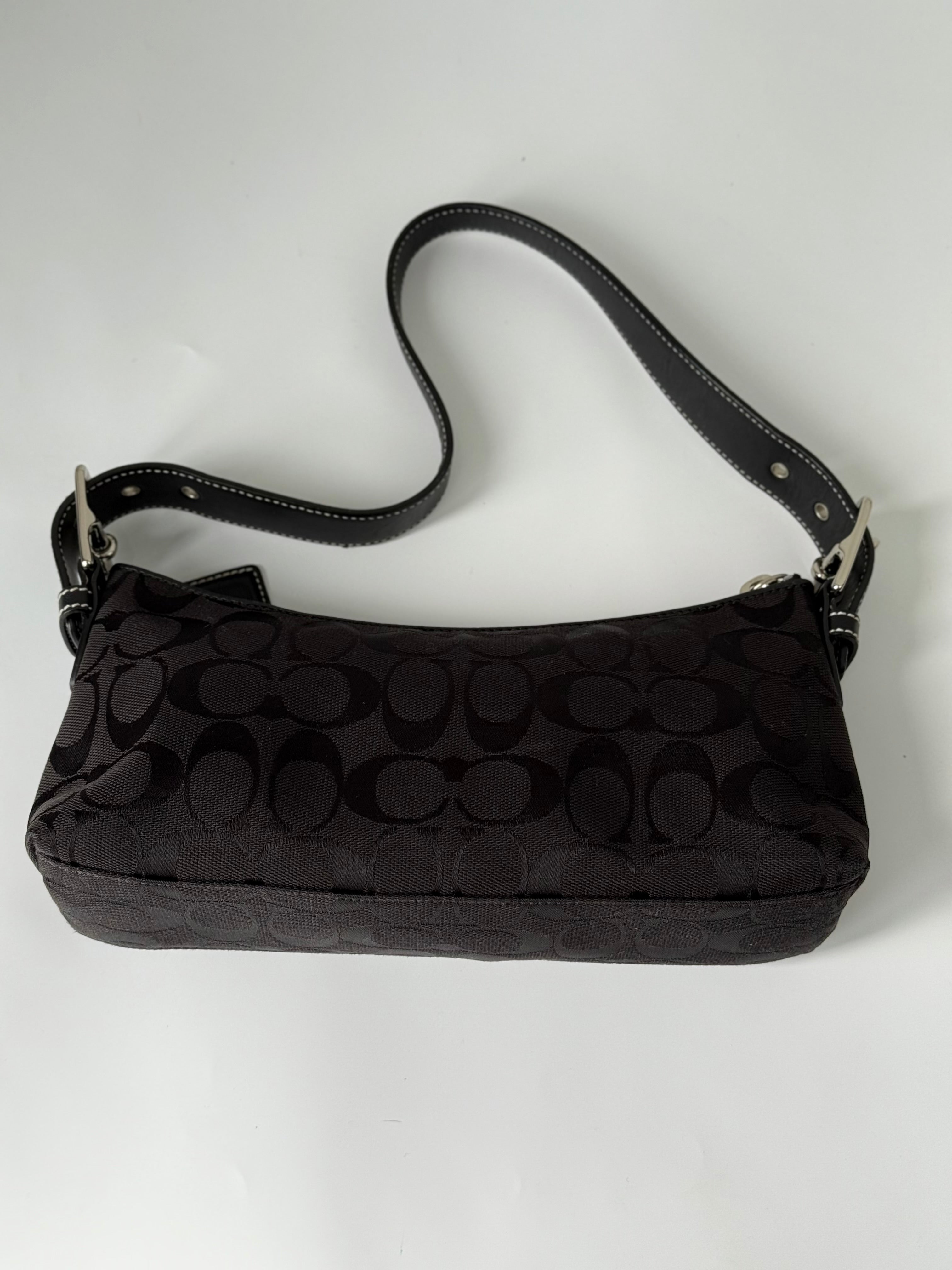 Vintage Coach Baguette East West Bag Black Signature Canvas Shoulder Bag Y2K