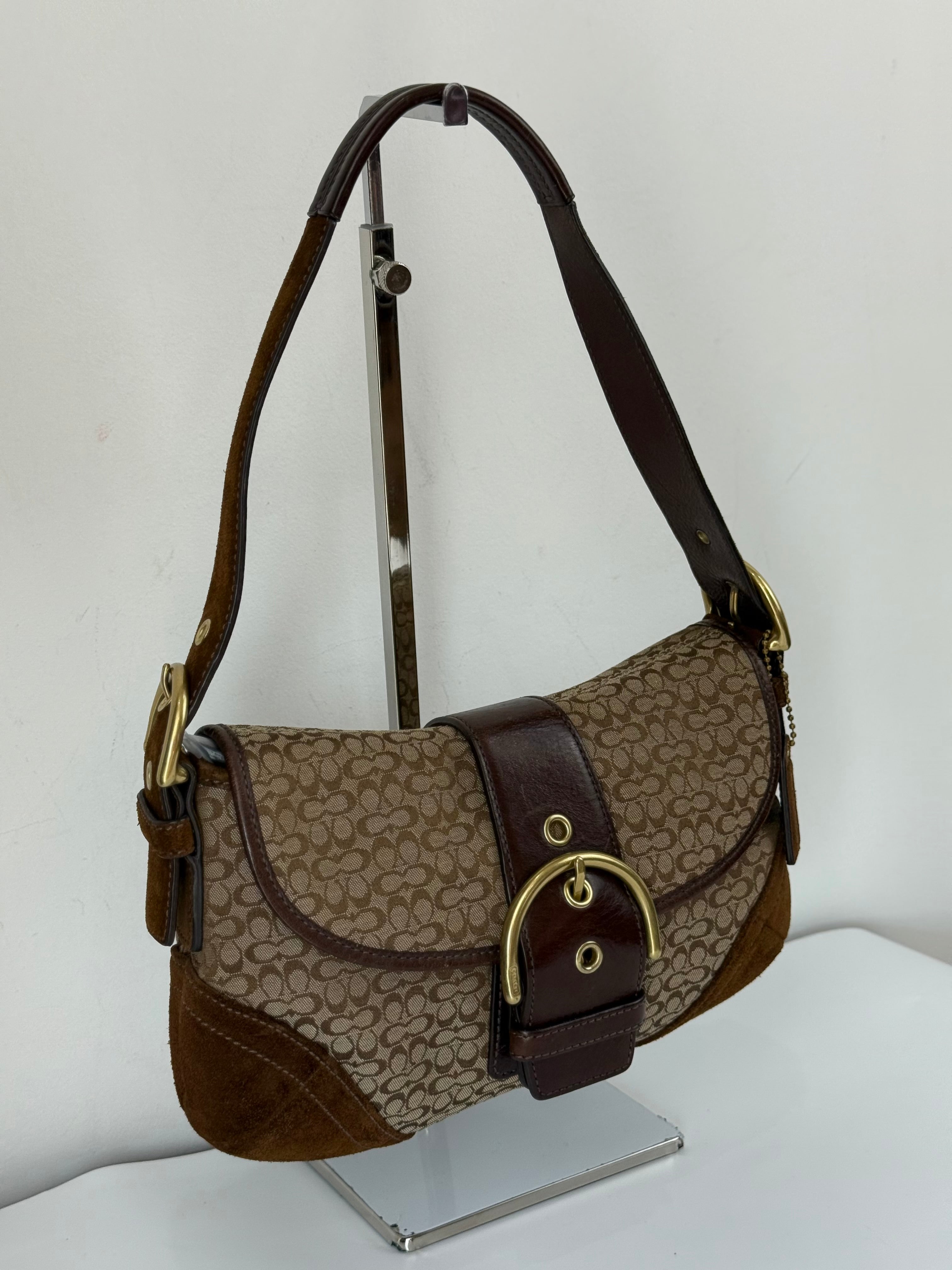 Vintage Coach Soho Shoulder Bag Brown Signature & Suede Canvas  Handbag 00s Y2K