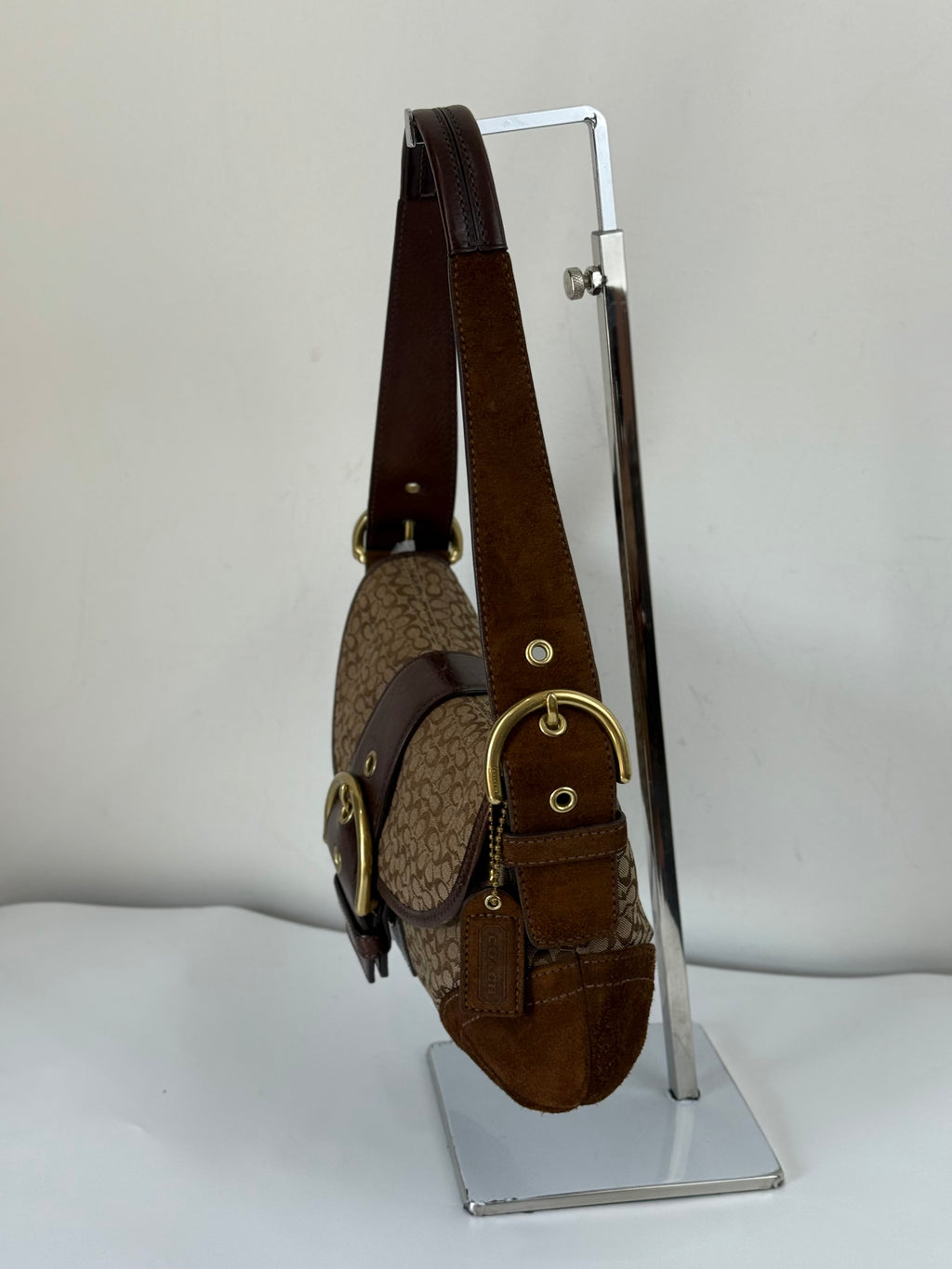 Vintage Coach Soho Shoulder Bag Brown Signature & Suede Canvas  Handbag 00s Y2K