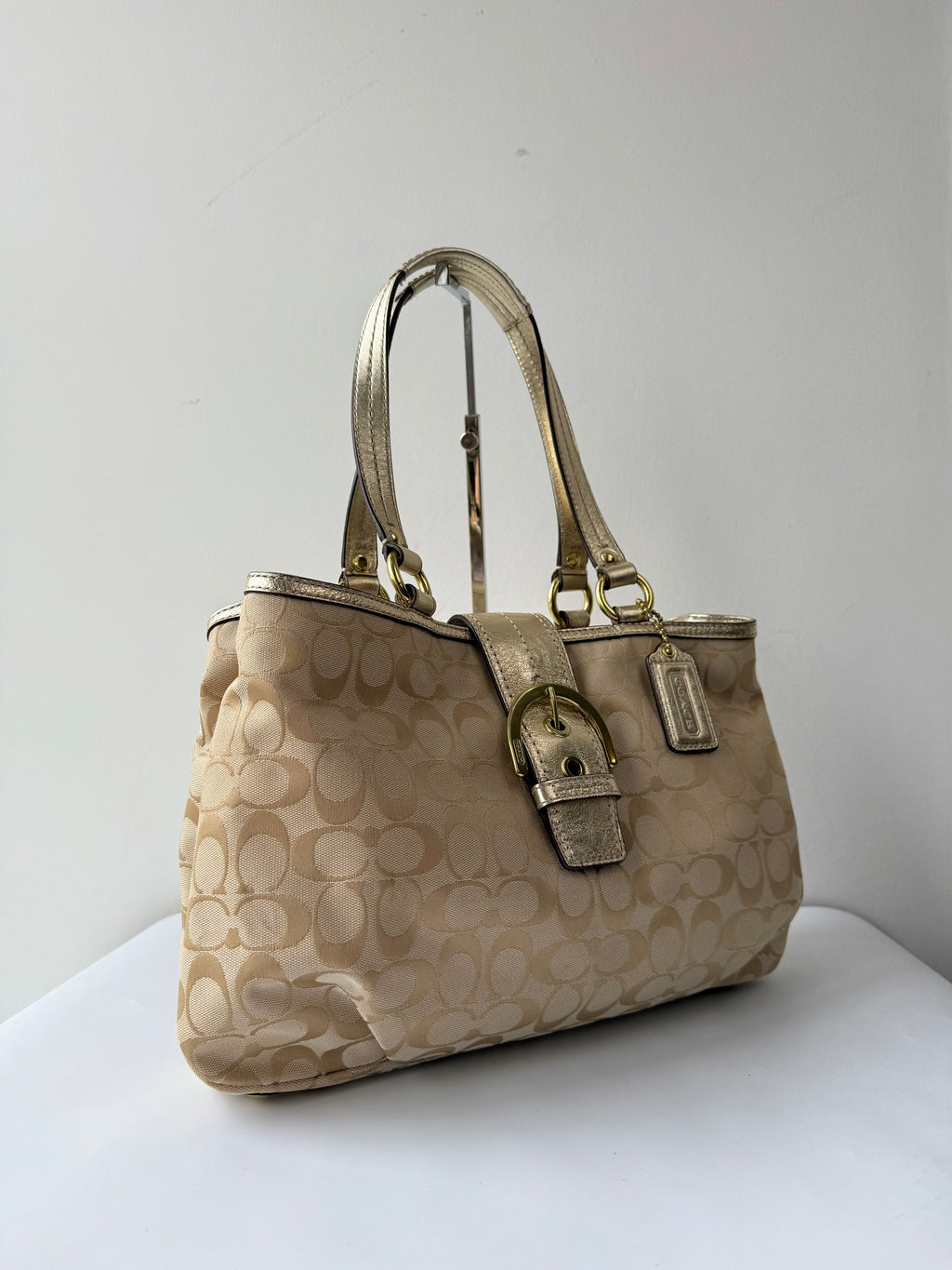Vintage Coach Soho Signature Tote Bag Cream & Gold Canvas Shoulder Bag 00s Y2K