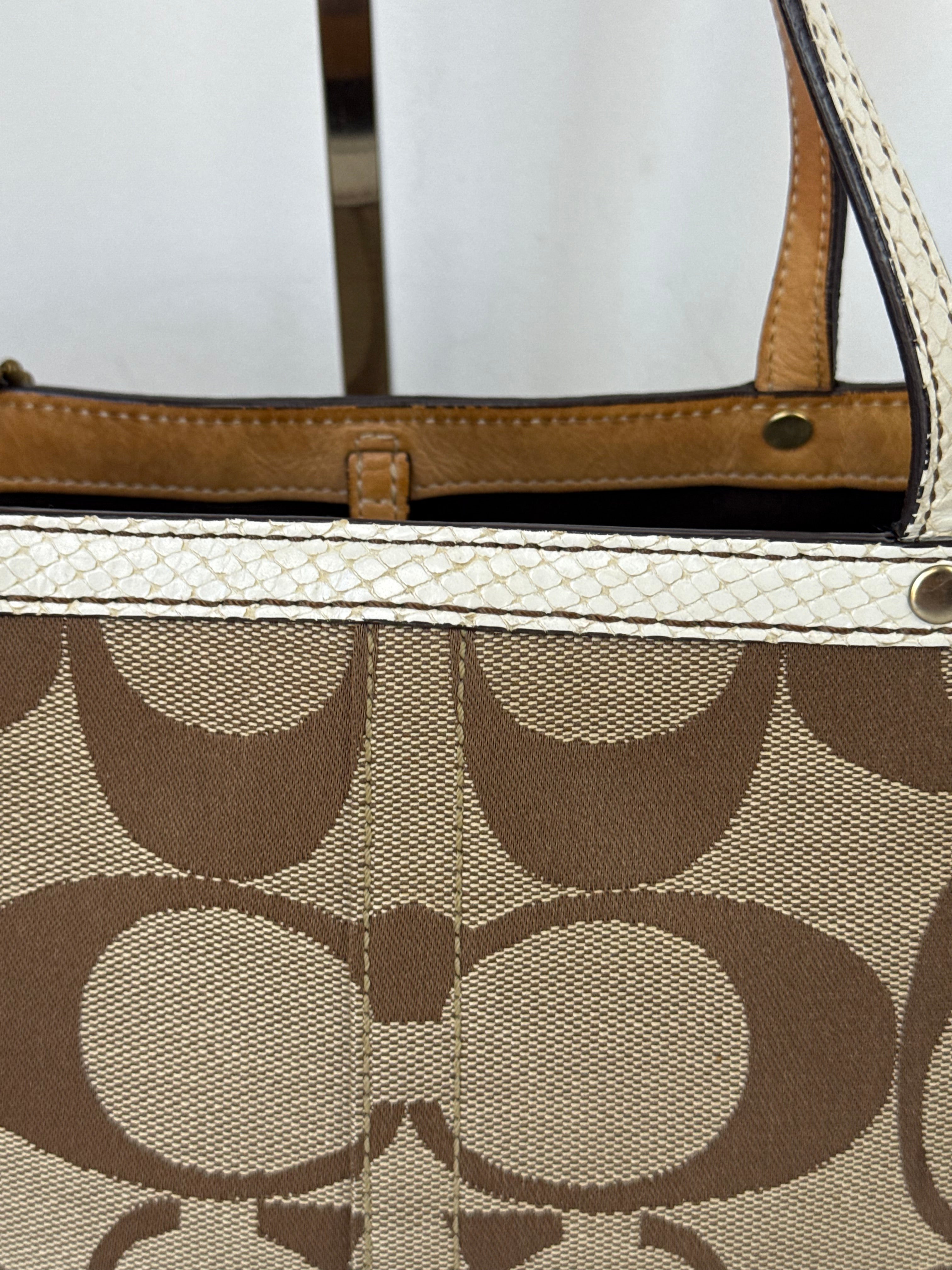 Vintage Coach Signature Tote Bag Coach Brown & Beige Handbag 00s Y2K