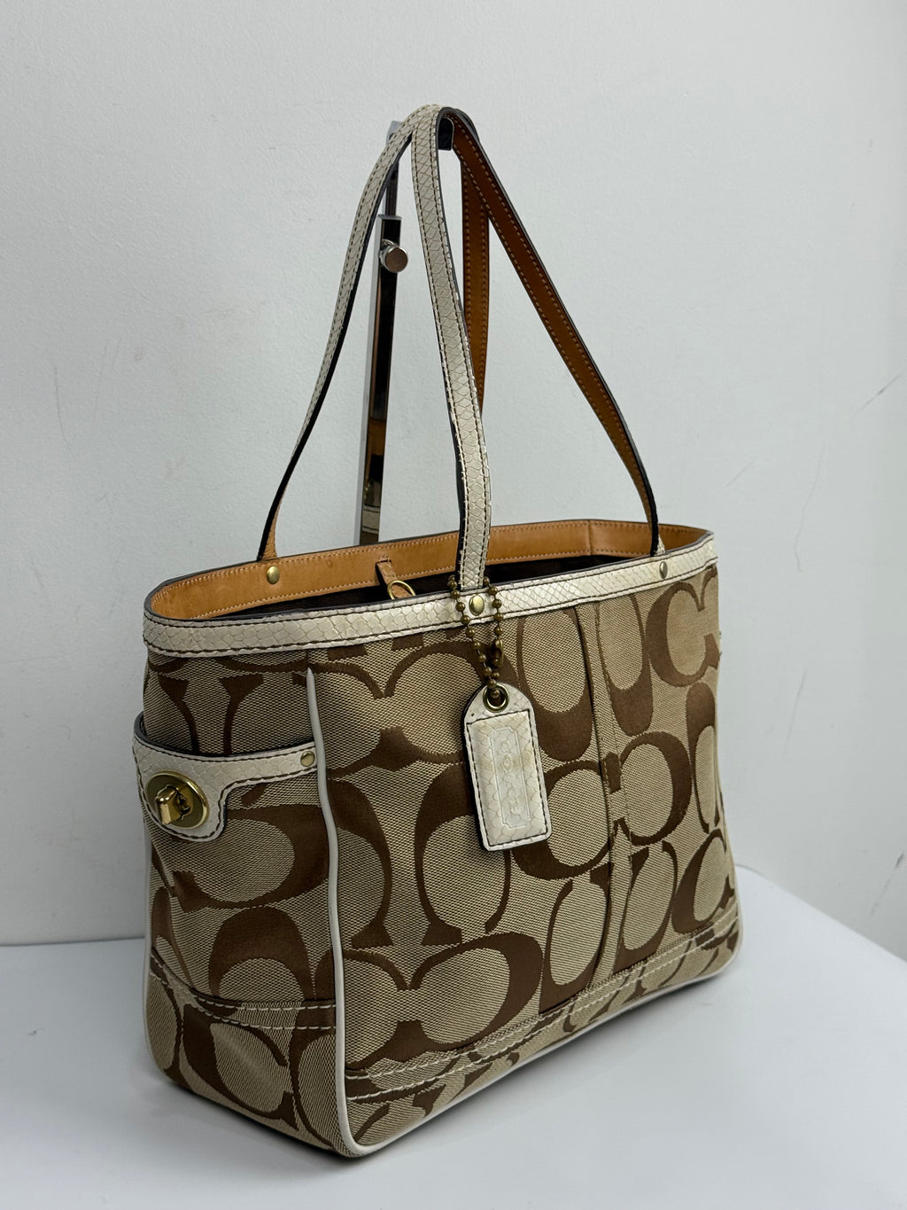 Vintage Coach Signature Tote Bag Coach Brown & Beige Handbag 00s Y2K