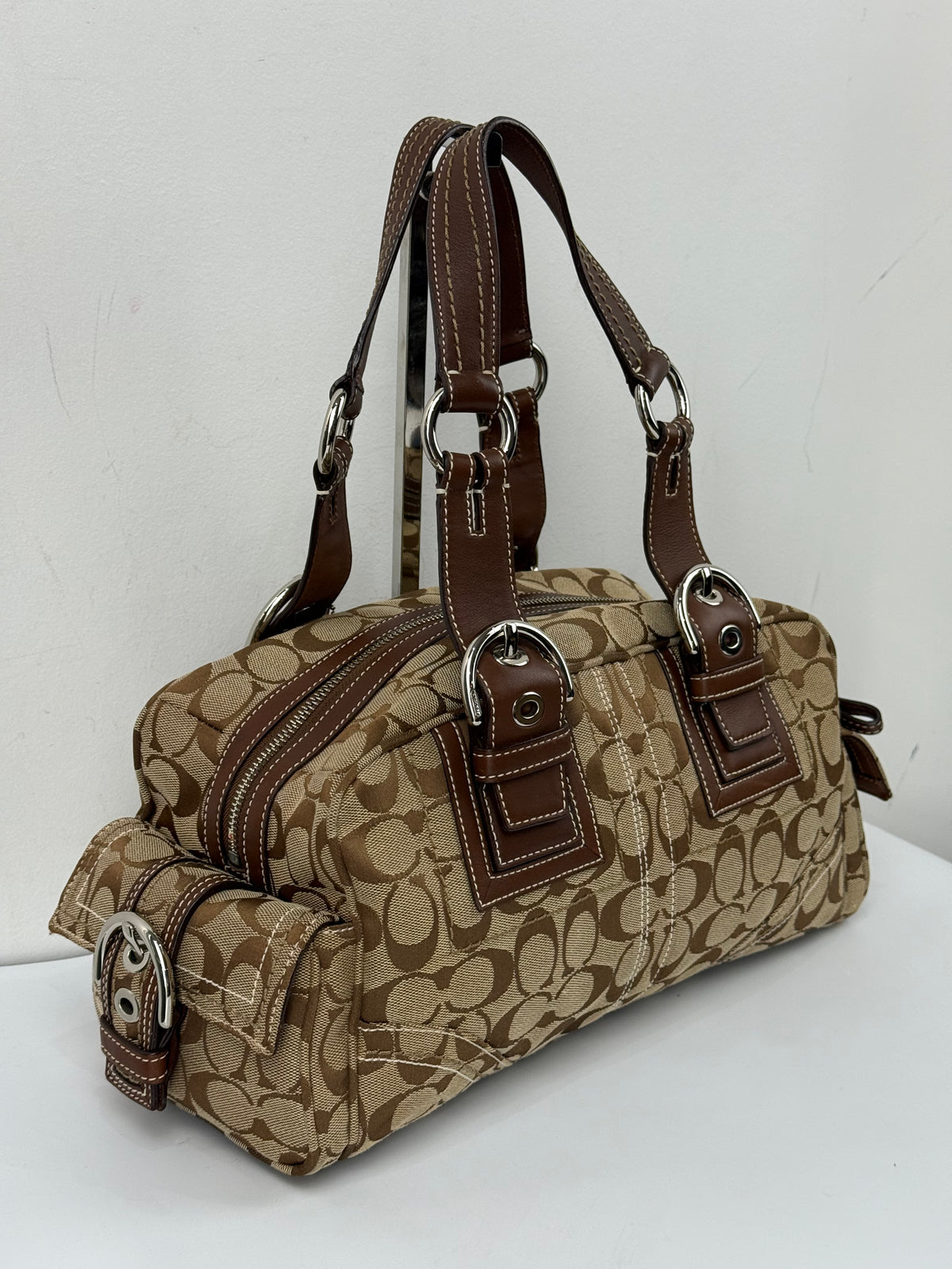 Vintage Coach Dark Brown Boston Satchel Soho Mia Signature Shoulder Bag 00s Y2K