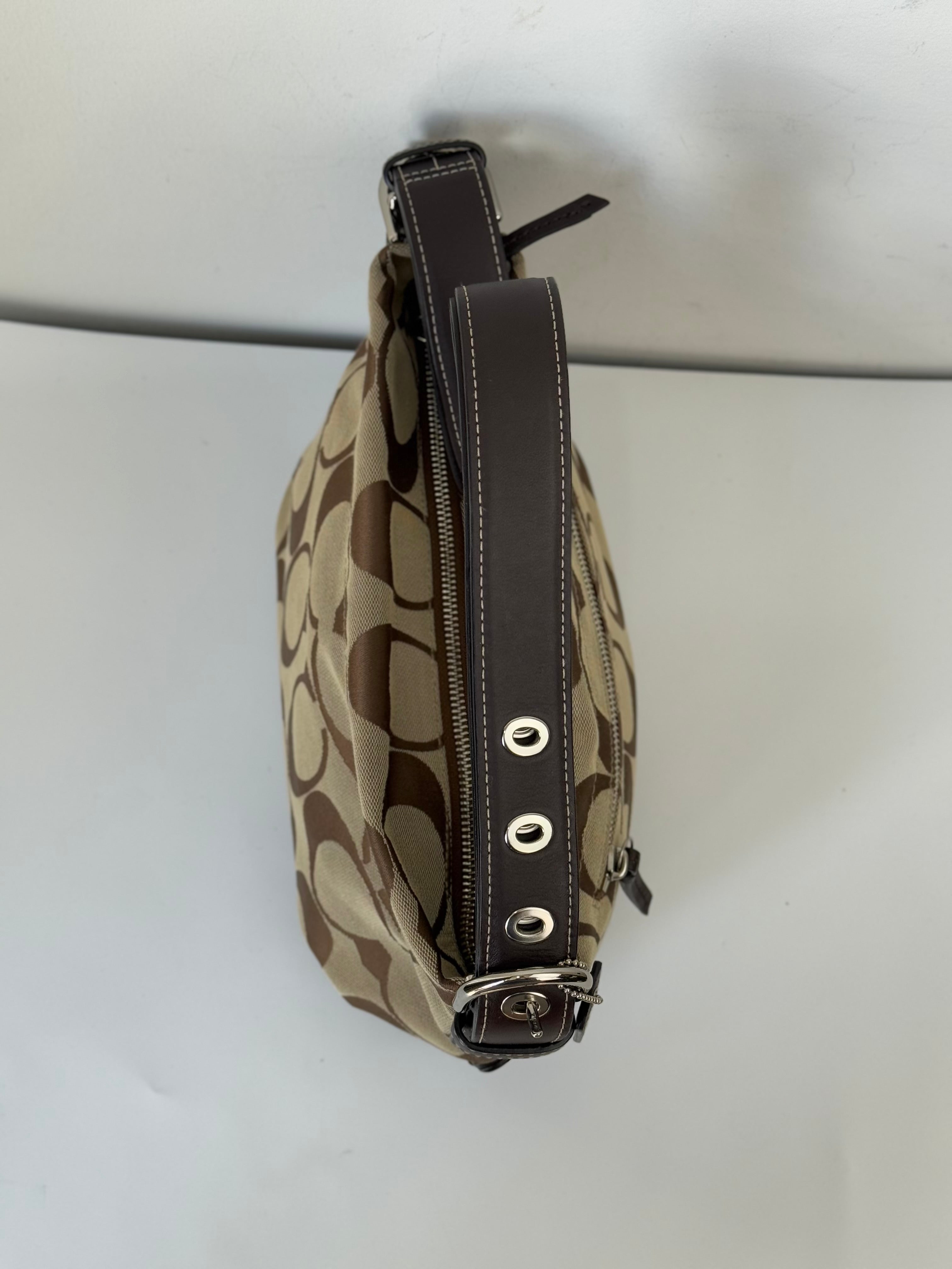 Vintage Coach Signature Duffle Bag Khaki Mahogany Signature Shoulder Bag 00s Y2K