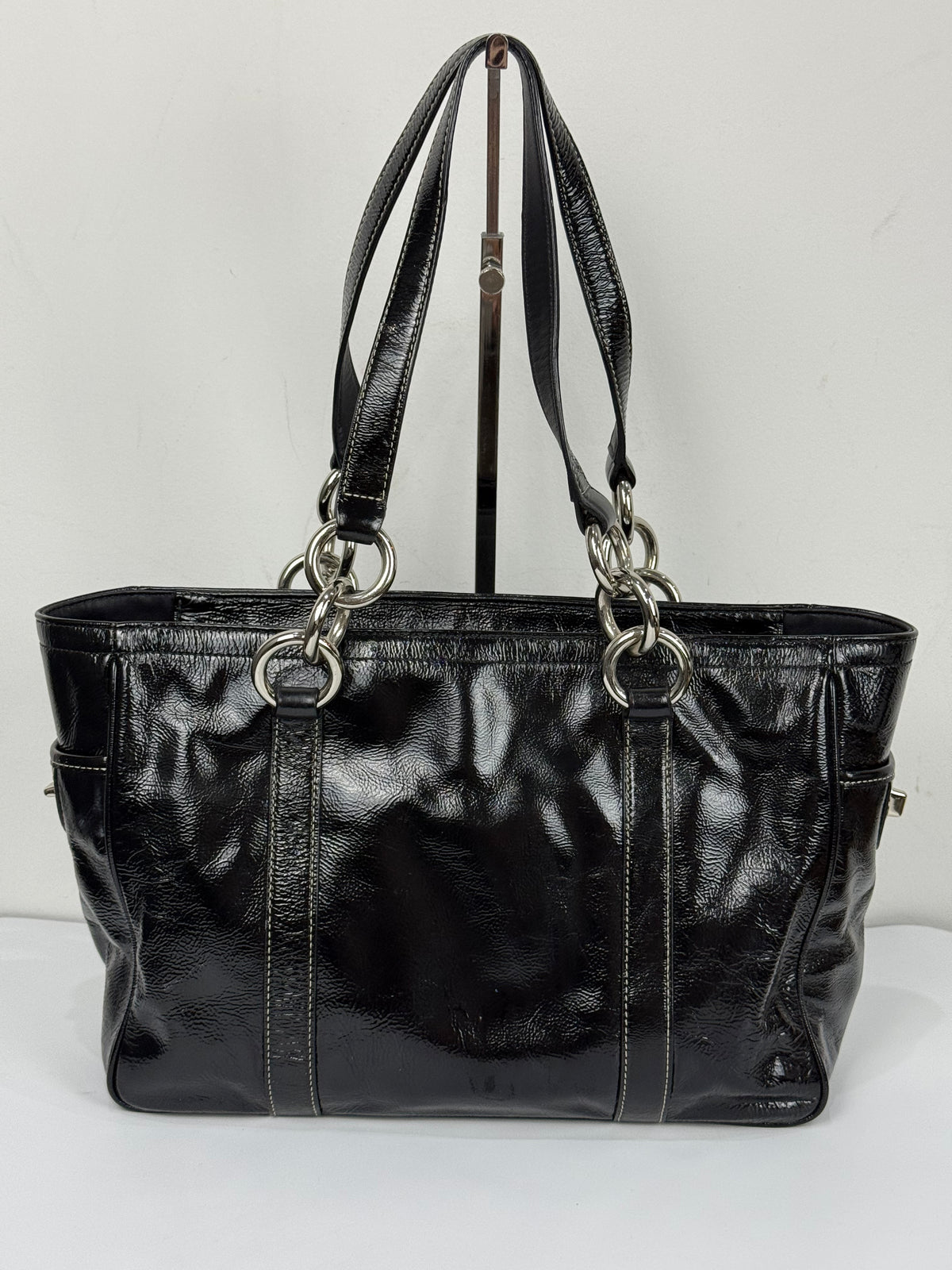 Vintage Coach East West Gallery Tote Bag Coach Black Patent Leather HandBag 00s Y2K