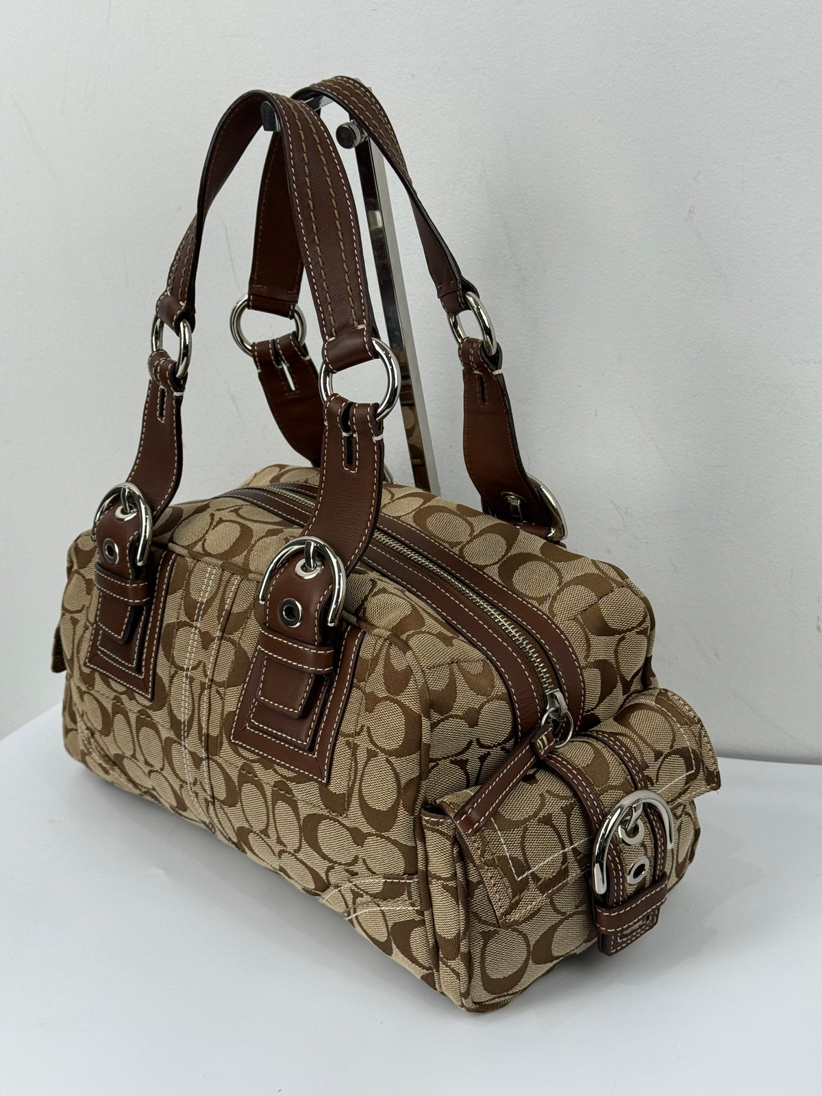 Vintage Coach Dark Brown Boston Satchel Soho Mia Signature Shoulder Bag 00s Y2K