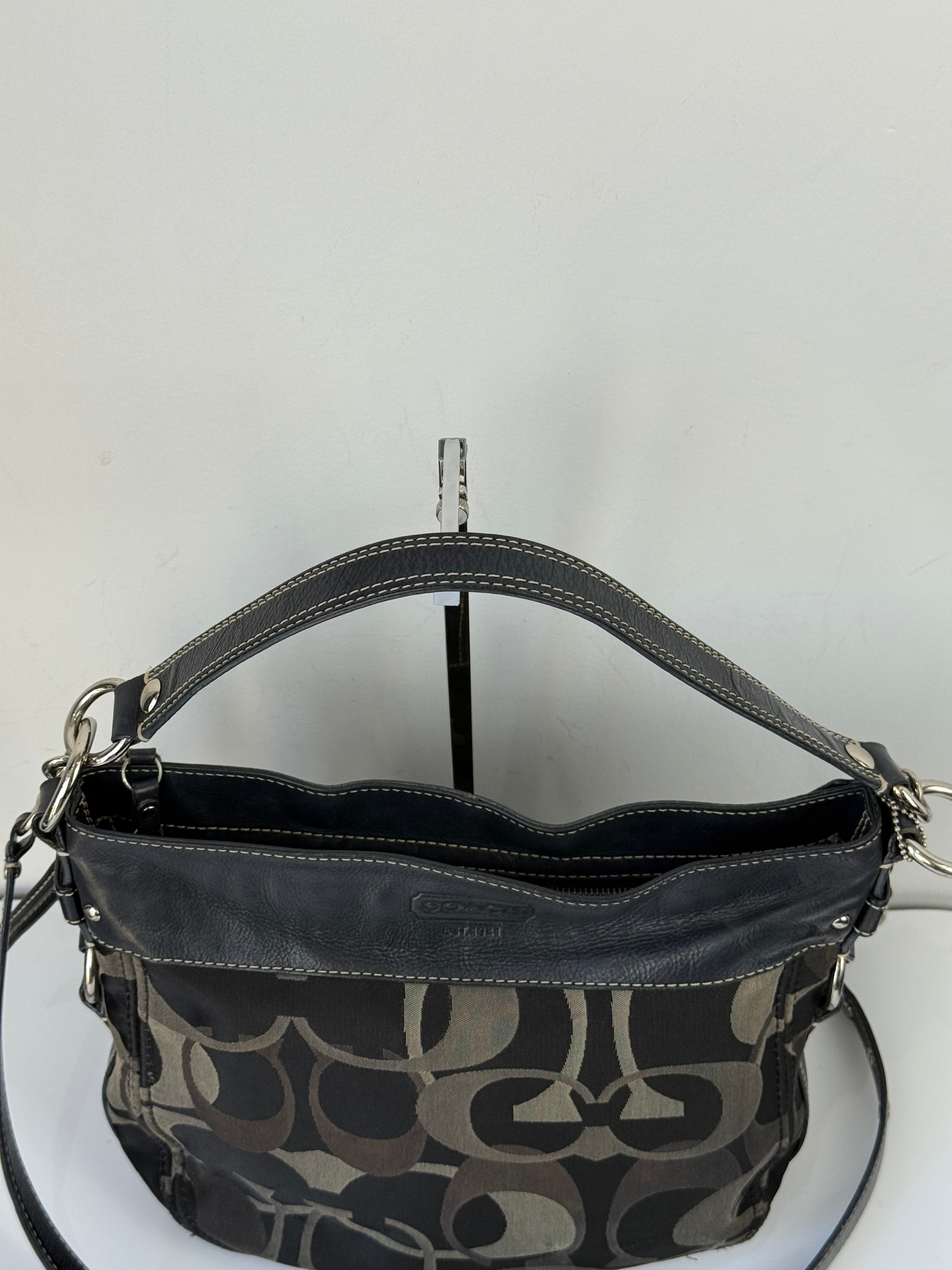 Vintage Coach Zoe Optic 2 Way Bag Black Signature Canvas Handbag 00s Y2K