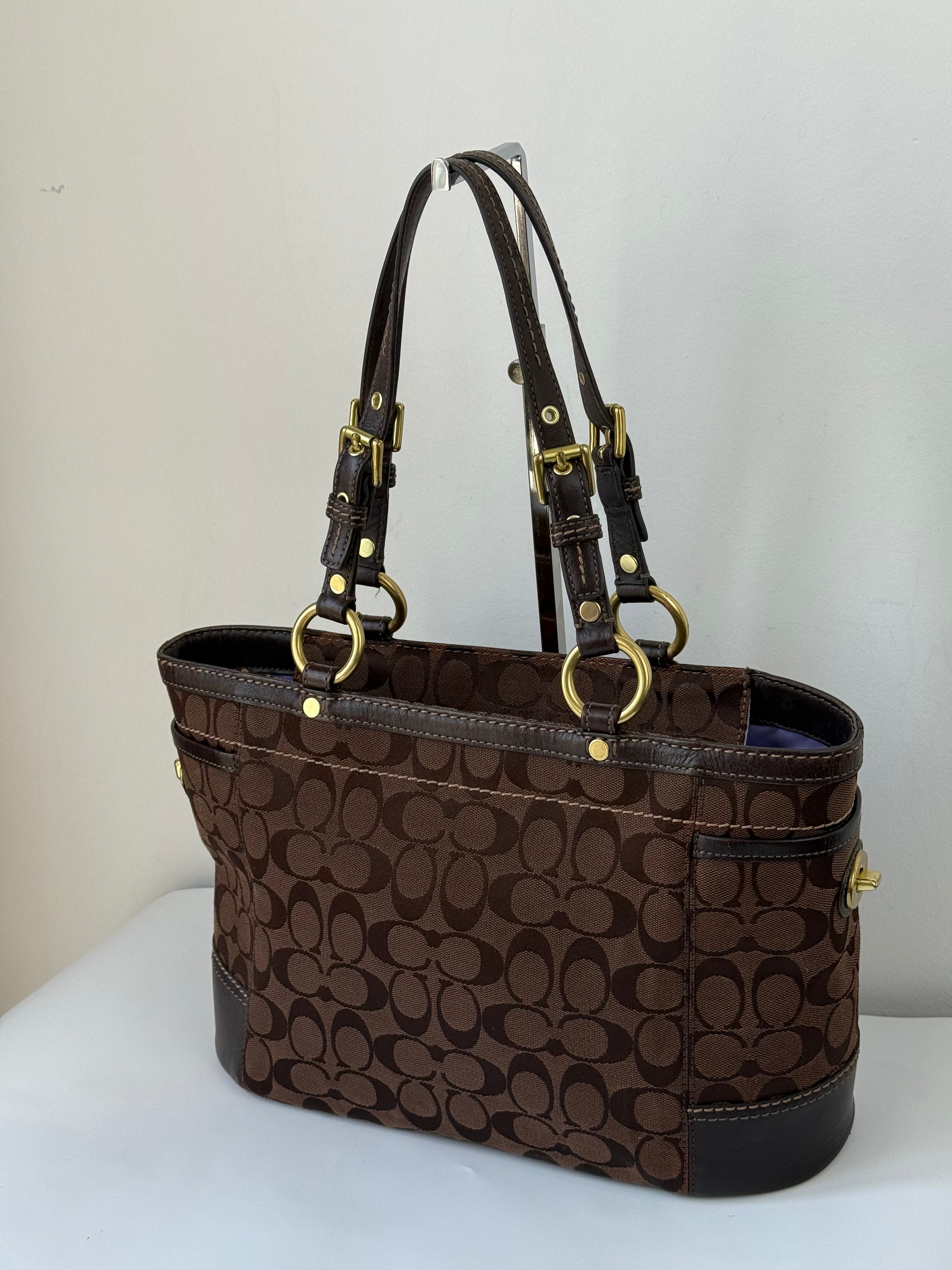 Vintage Coach Gallery Tote Bag Brown Signature Shoulder Bag 00s Y2K