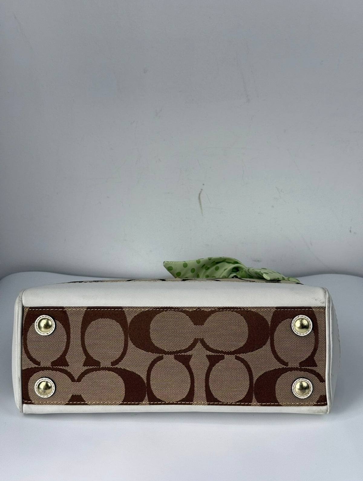 Vintage Coach Hampton Brown/White Tote Bag Coach Signature Y2K HandBag with Scarf