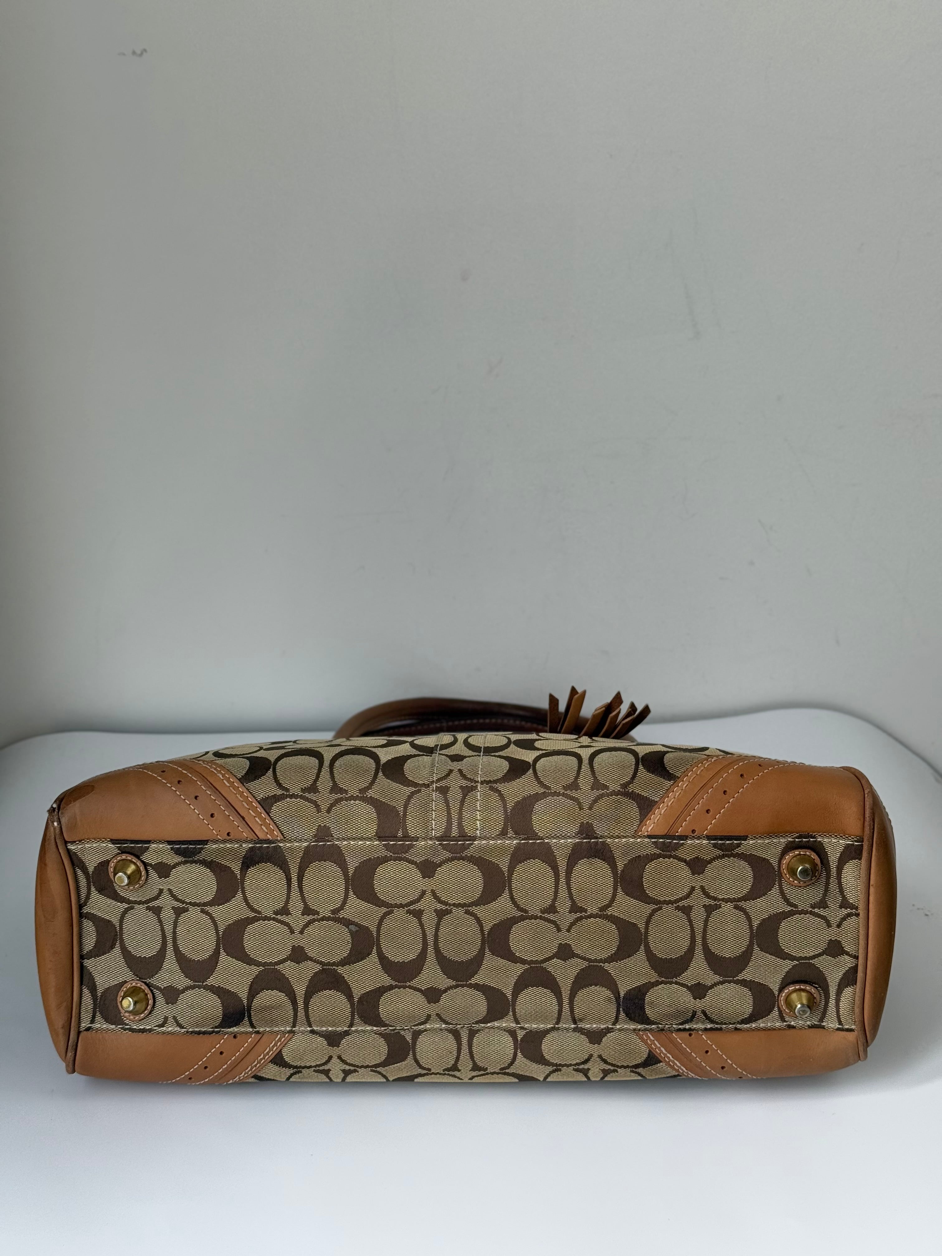Vintage Coach Hampton Signature Tote Bag Brown & Beige Coach Canvas HandBag 00s Y2K