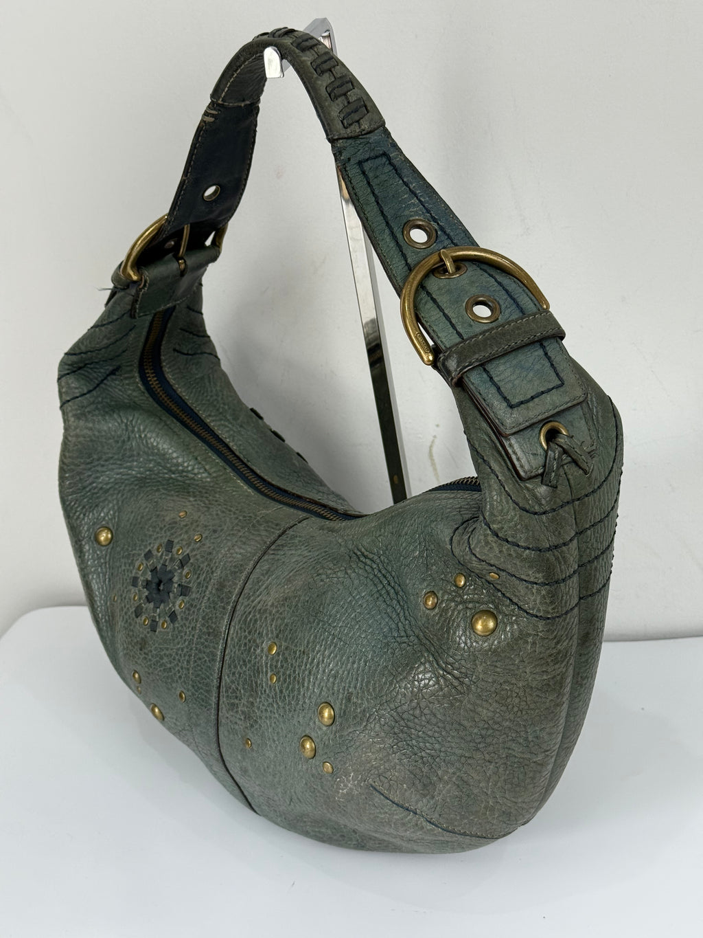 Vintage Coach Mia Studded Hobo Bag Coach Blue Leather Y2K HandBag