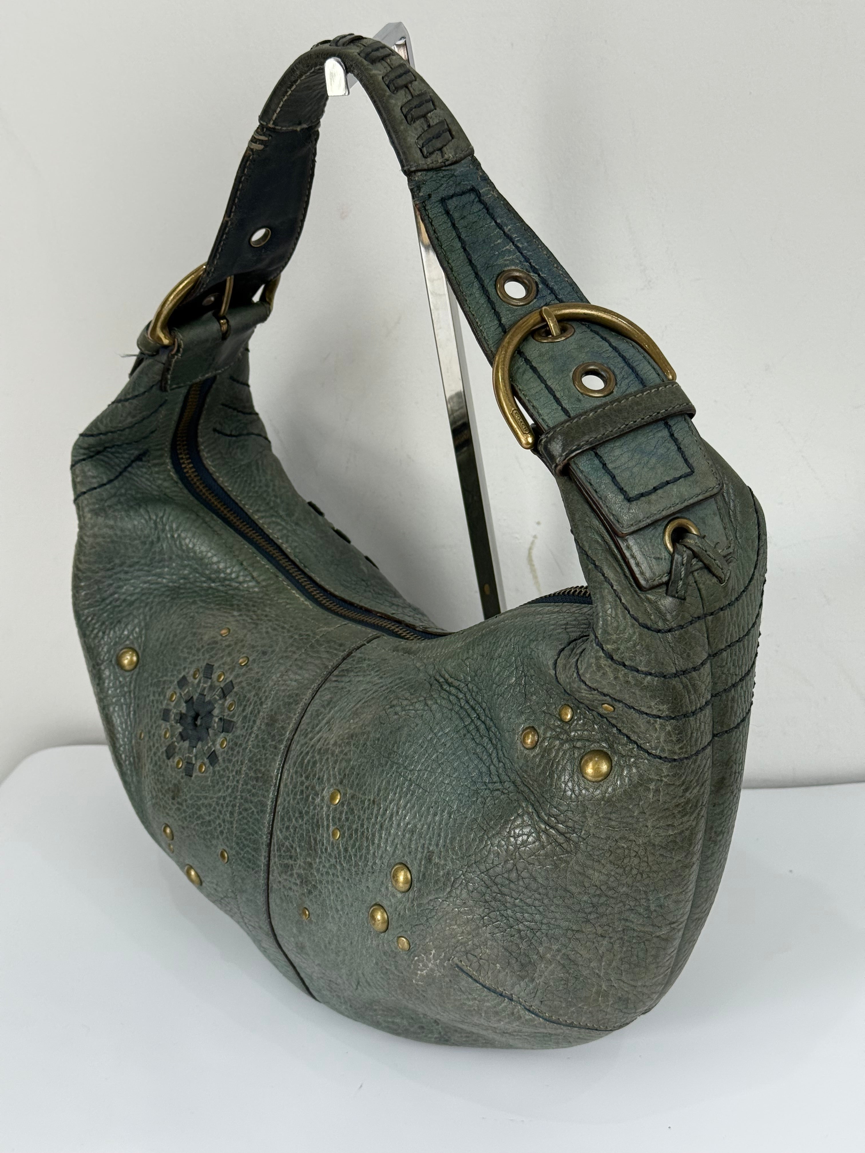 Vintage Coach Mia Studded Hobo Bag Coach Blue Leather Y2K HandBag