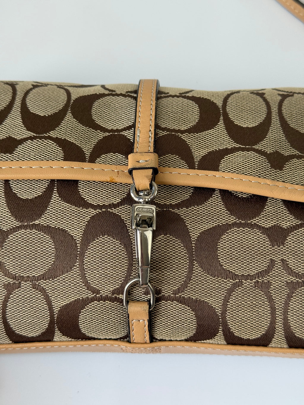 Vintage Coach Demi Clip Bag Brown Tan Signature Canvas Shoulder Bag Y2K