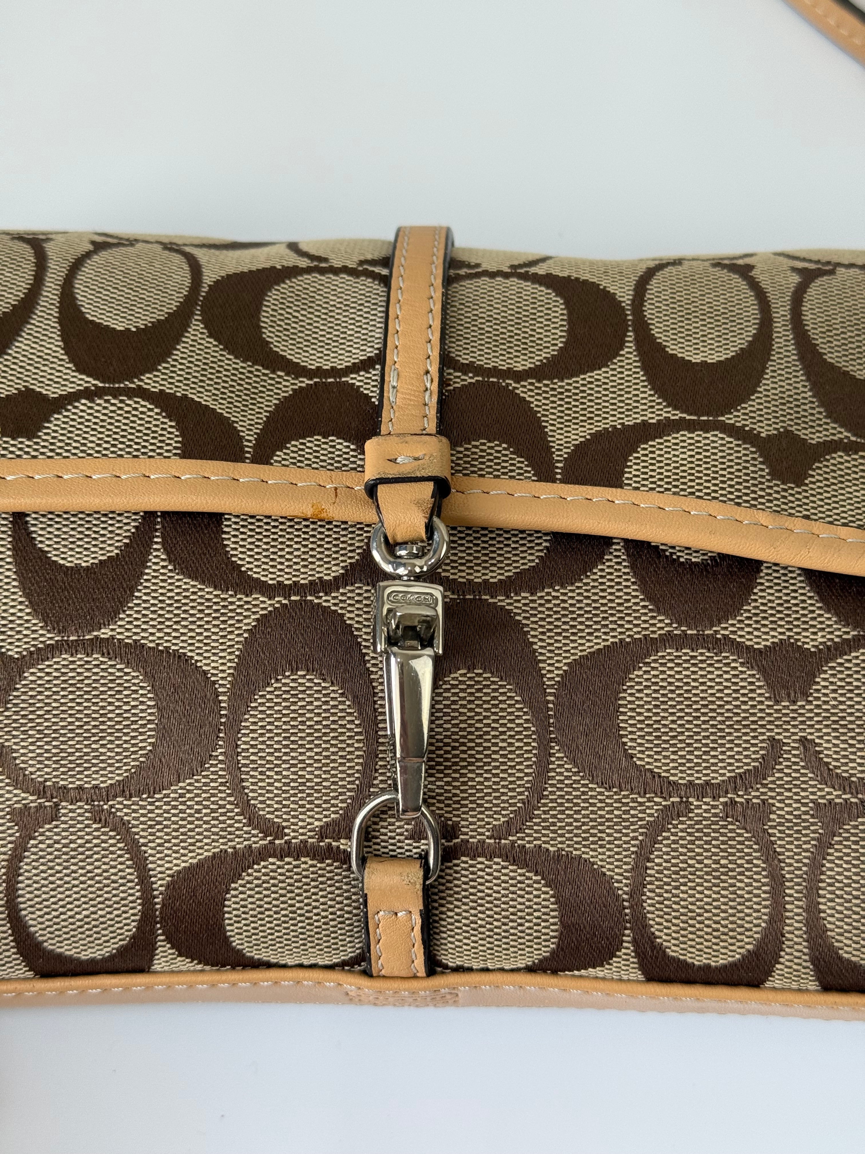 Vintage Coach Demi Clip Bag Brown Tan Signature Canvas Shoulder Bag Y2K