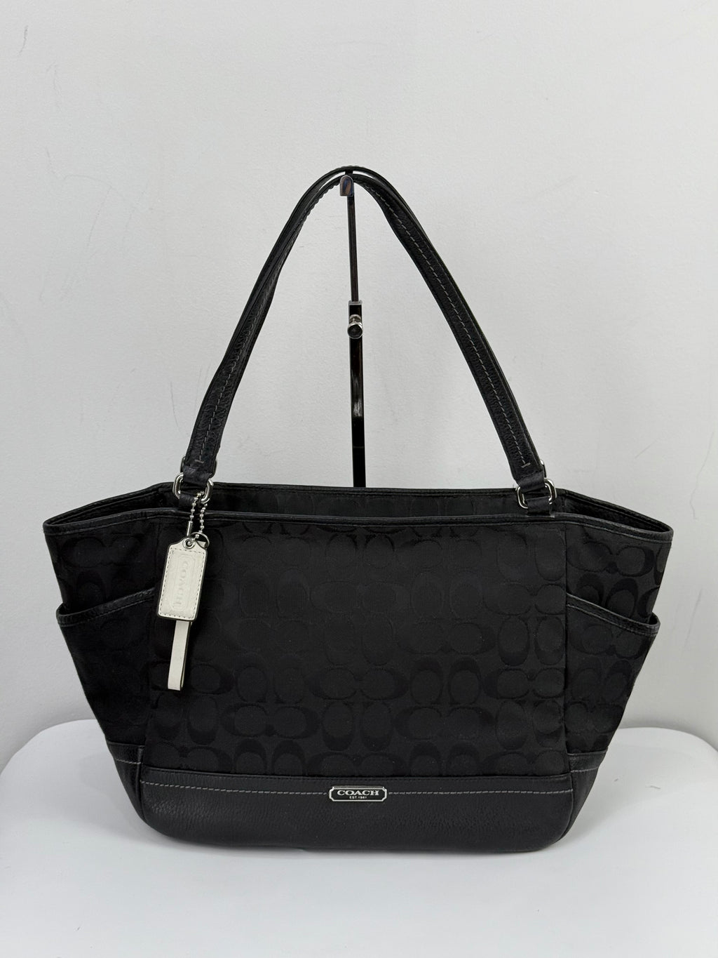 Vintage Coach Park Signature Carrie Tote Bag Black Coach Canvas Handbag 00s Y2K