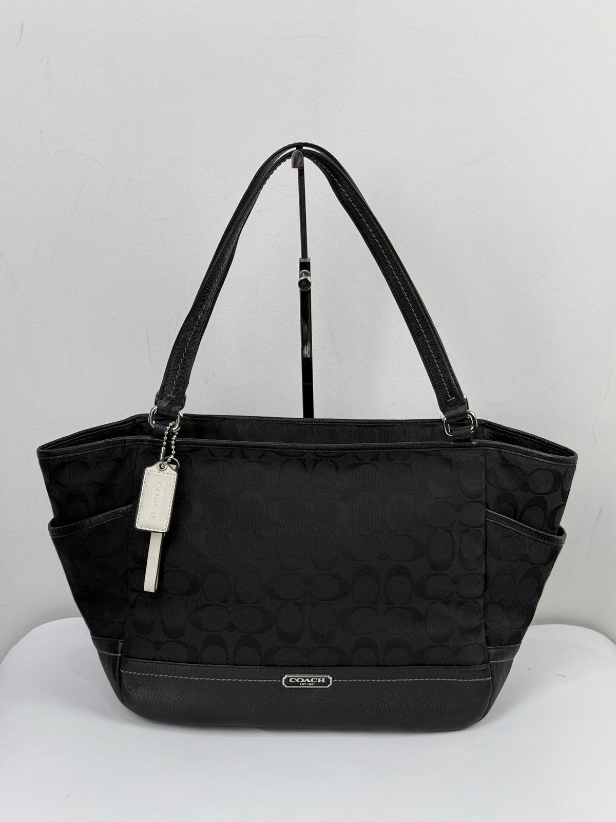 Vintage Coach Park Signature Carrie Tote Bag Black Coach Canvas Handbag 00s Y2K