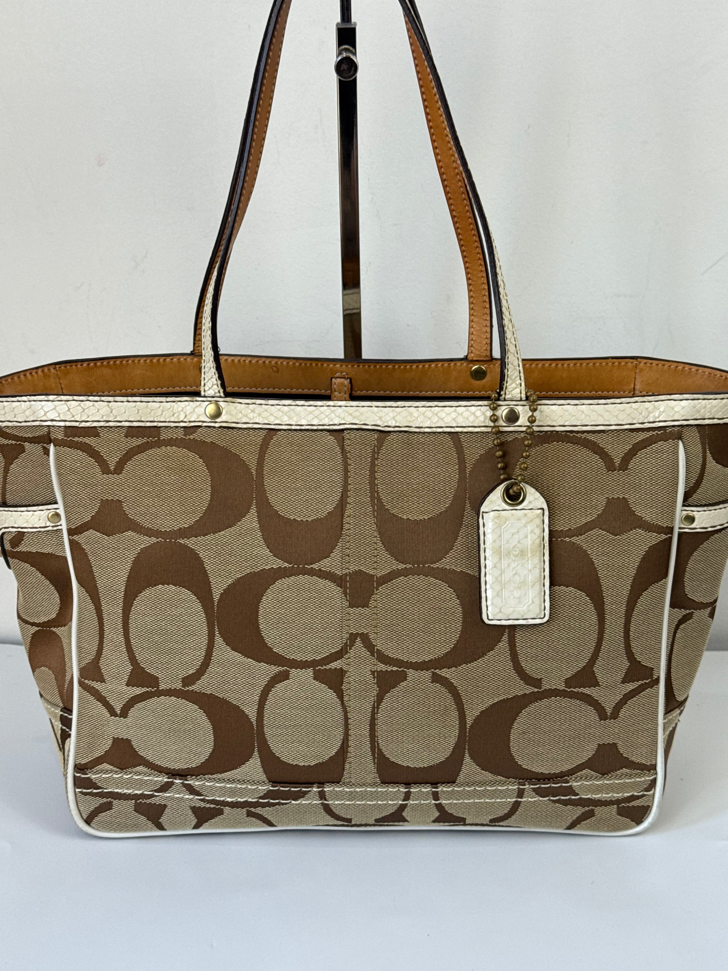 Vintage Coach Signature Tote Bag Coach Brown & Beige Handbag 00s Y2K